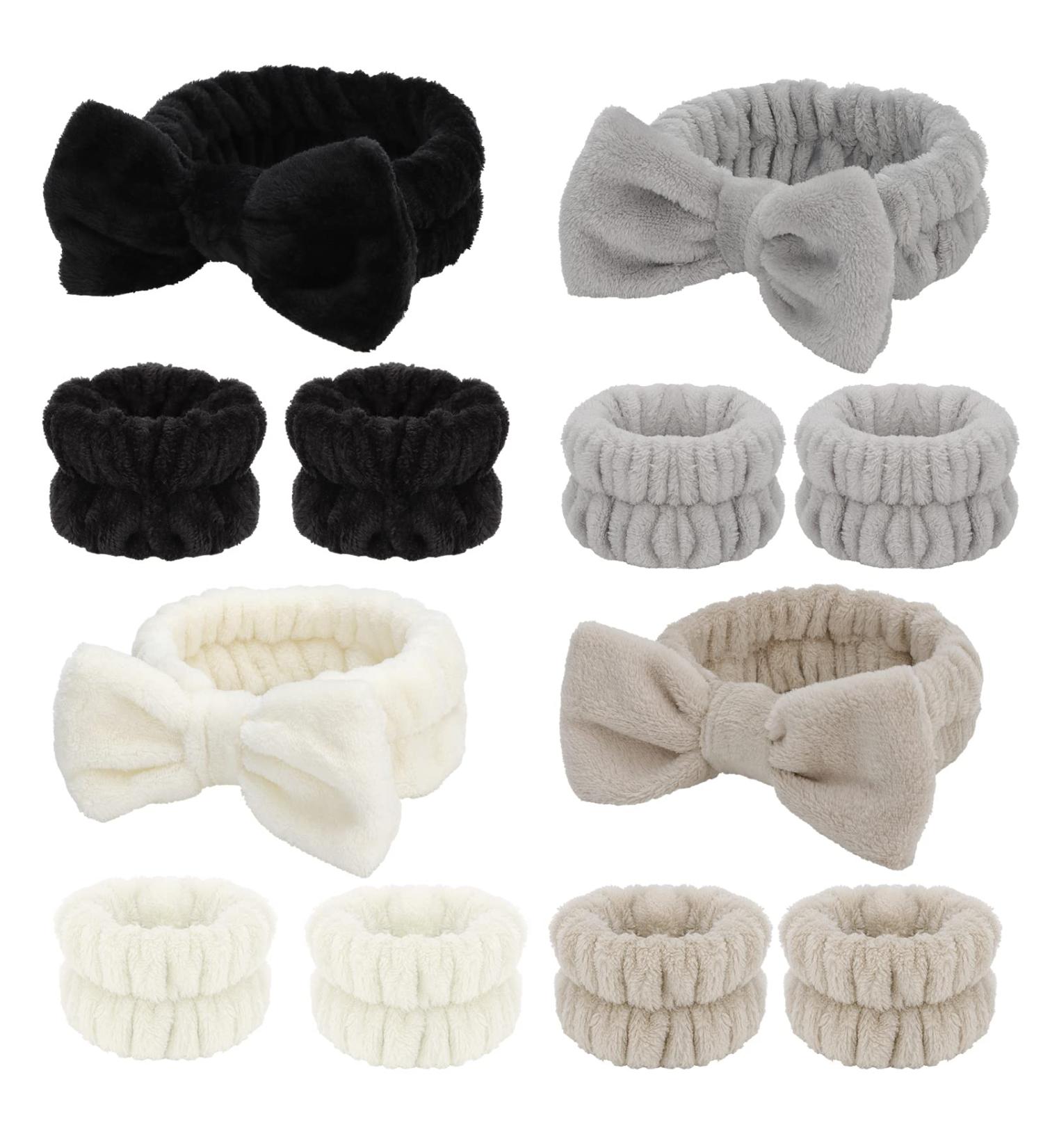 Chanaco 12PCS Spa Headband Wrist Towels Set for Face Washing and Makeup - Soft Microfiber Skincare Headbands in Black, White, Grey, and Light Brown - Perfect Gifts for Women - Buy Online on GoSupps.com