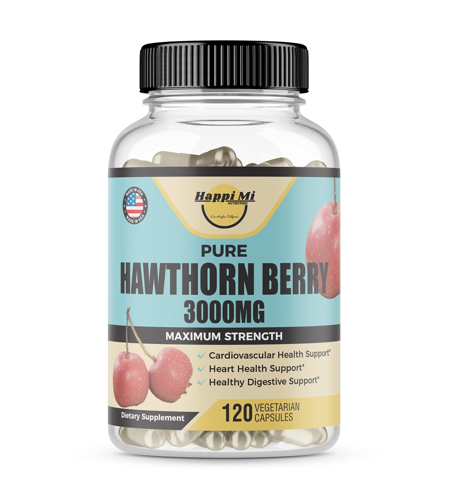 Happi Mi Nutrition Organic Hawthorn Berry 5:1 Extract 3000mg | 120 Veg Capsules | Immune & Circulatory Support, Antioxidant-Rich Formula | Non-GMO, Gluten-Free - Buy Online on GoSupps.com