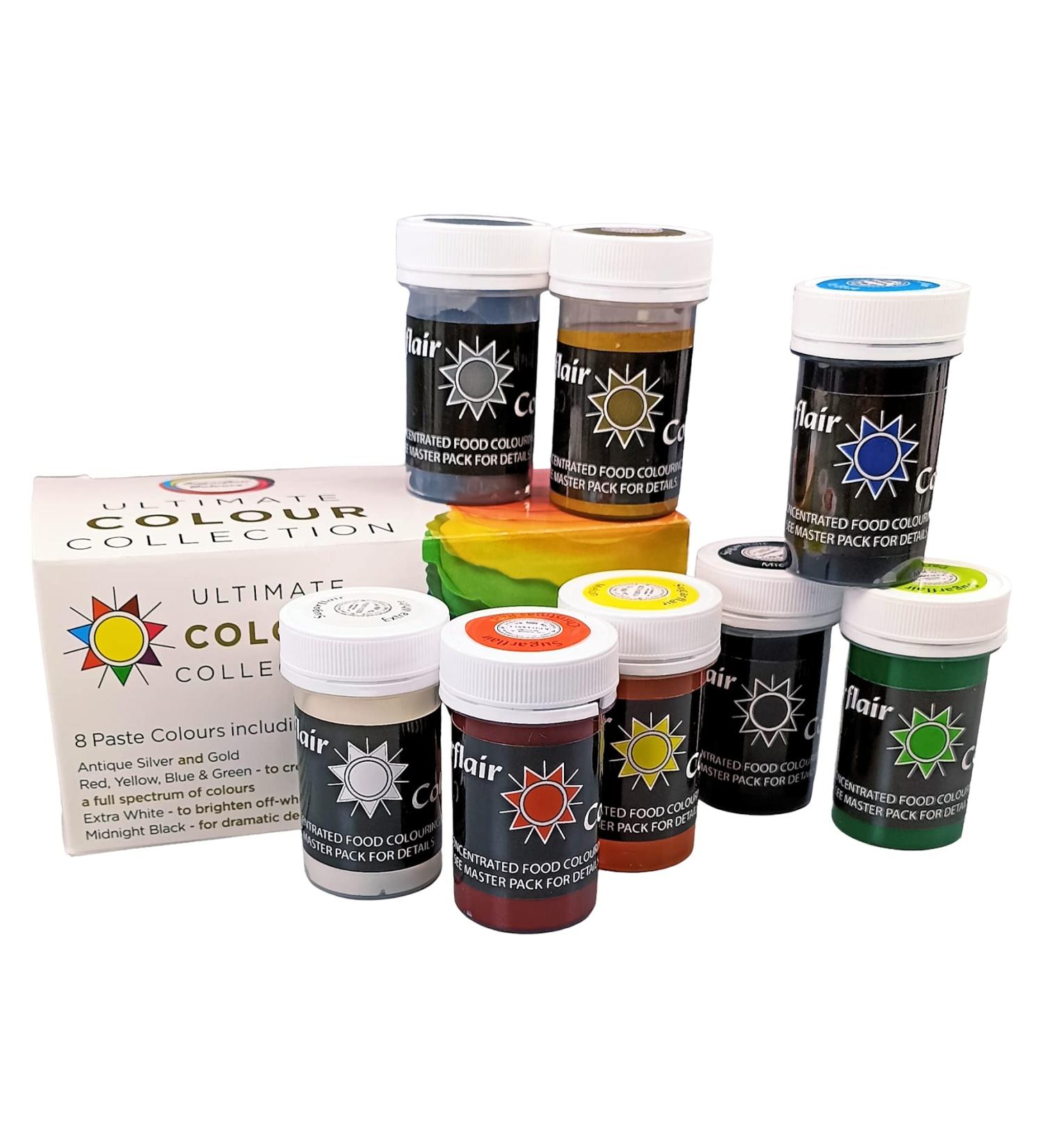 Sugarflair Ultimate Paste Collection Food Colouring Paste Collection 8 Amazing Colours Jars Rainbow Cake Kit Use With Sugar Pastes Buttercream Cupcake Mix Marzipan- Multicoloured 8 x 25g