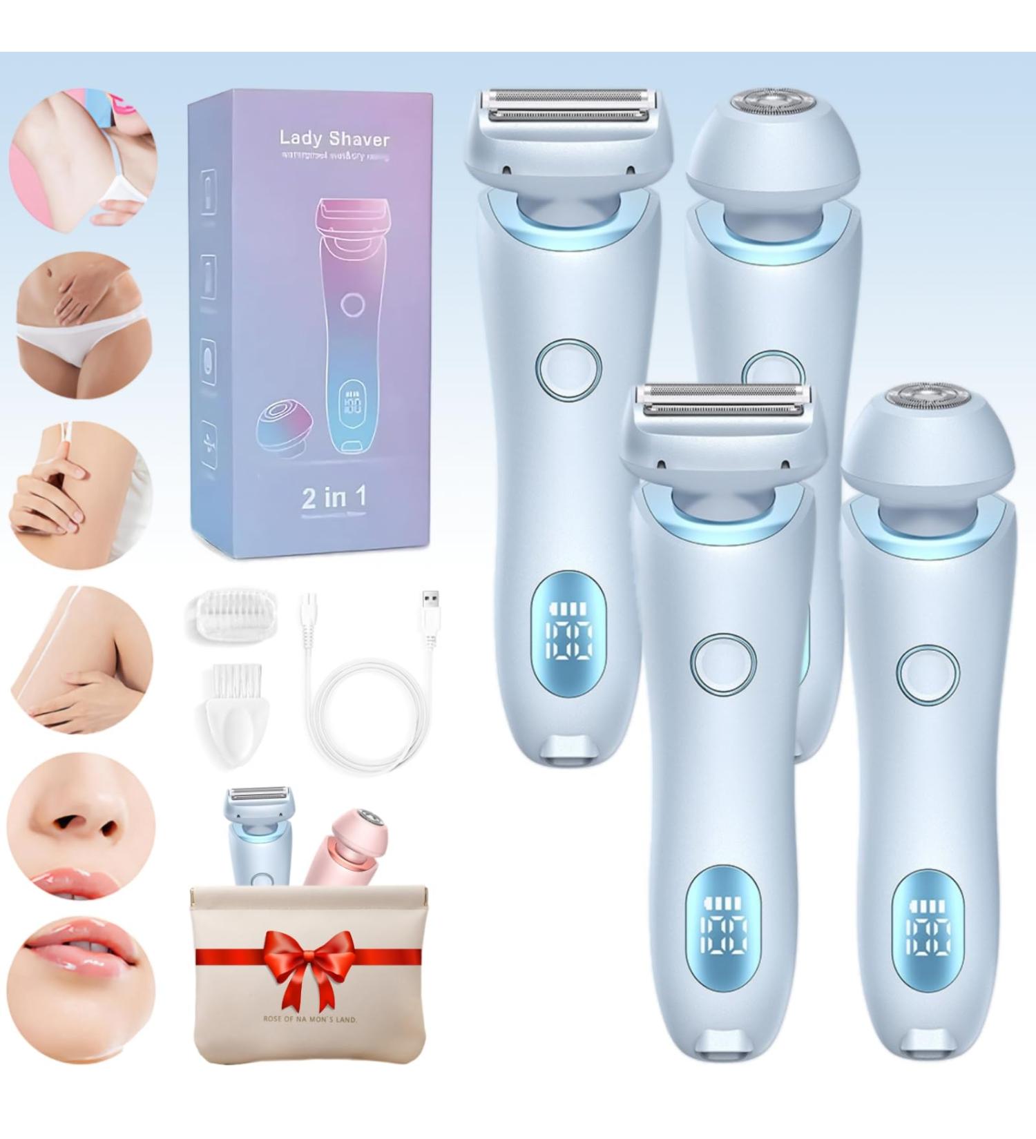 Duskofficial Razor Duskofficial The Glide Pro 3.0 Waterproof Electric Razor 2 in 1 Electric Waterproof Shaver Razors Bikini Trimmer for Women Painless Hair Removal Removable Head (2psc Blue) - Buy Online on GoSupps.com