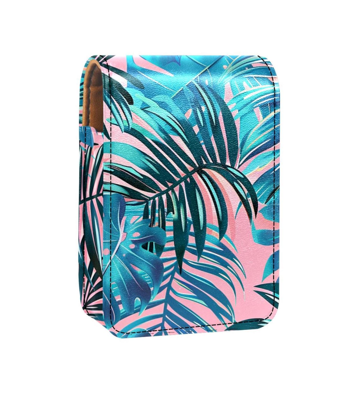 Travel Lipstick Organizer Case | Portable Makeup Bag with Mirror | Tropical Palm Leaf Design - Y246v3cvny - Buy Online on GoSupps.com
