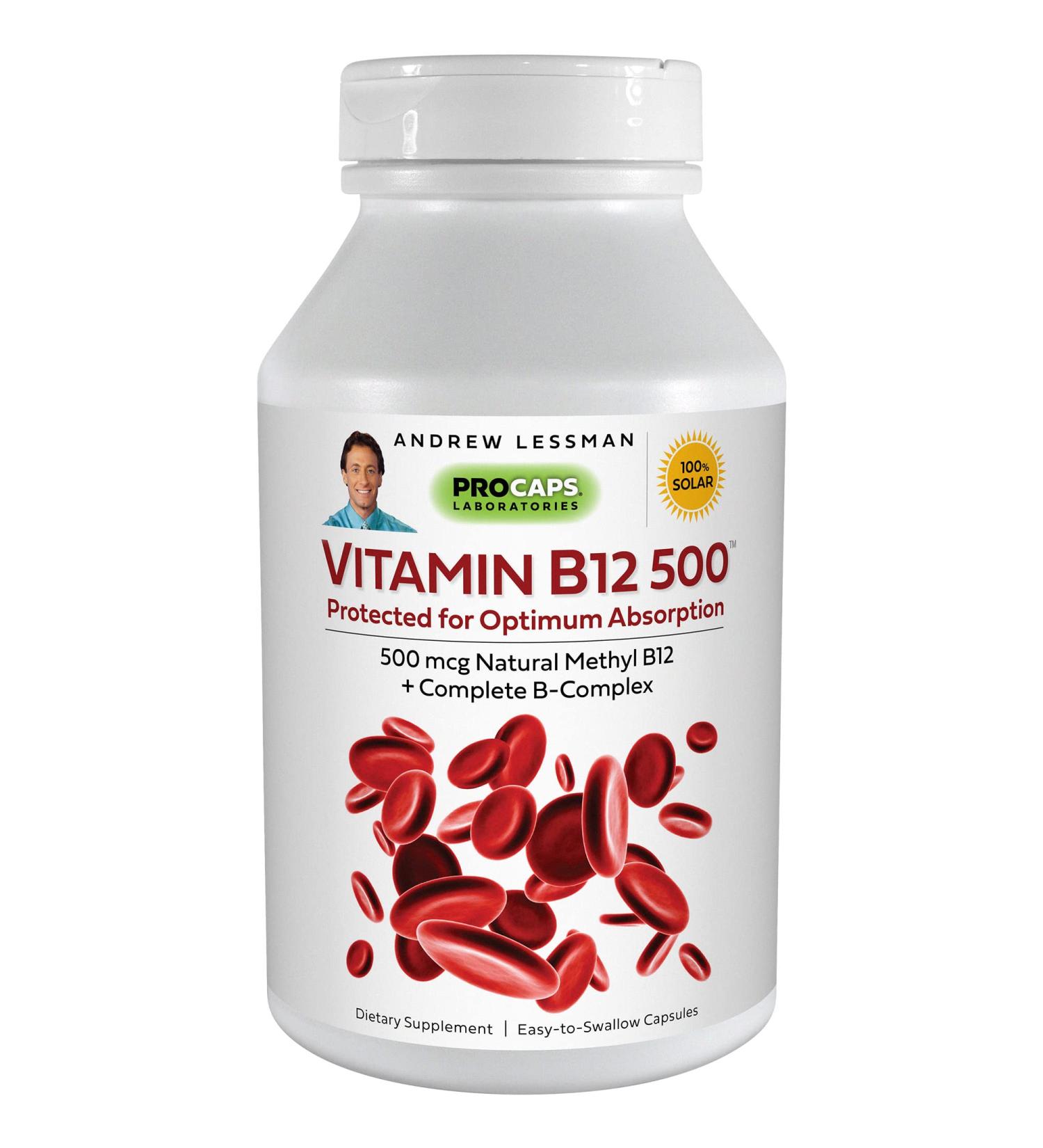 ANDREW LESSMAN Vitamin B12 500 Absorption-Protected Methylcobalamin - 180 Capsules - Buy Online on GoSupps.com
