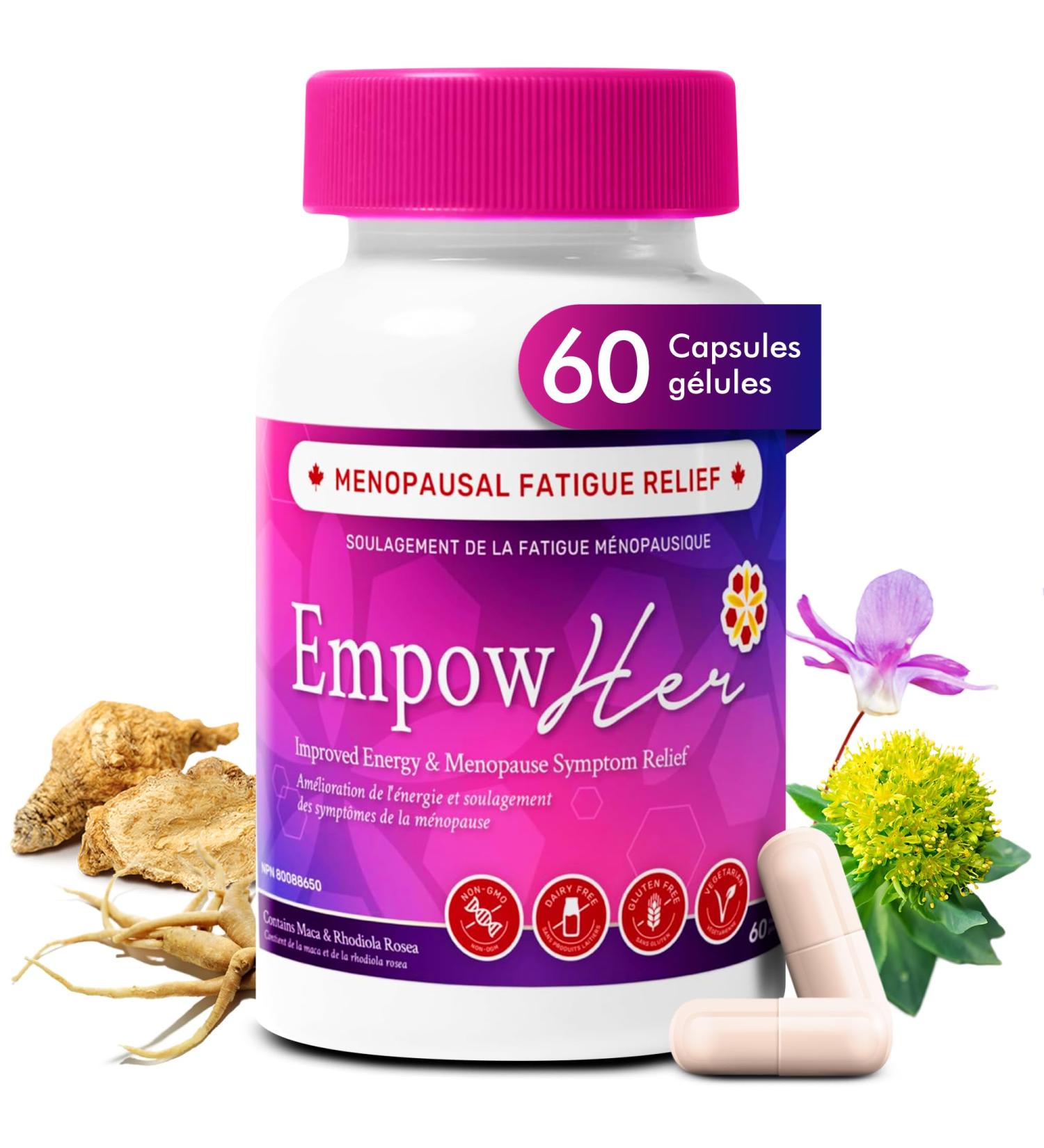 Rhoziva EmpowHer. Menopause Supplements With Maca For Women. Rhodiola Rosea Siberian Ginseng Horny Goat Weed. Vitamin C Vitamin B12 Vitamin E Vitamin B6. Gluten-Free. Non Gmo. 60 Capsules - Buy Online on GoSupps.com