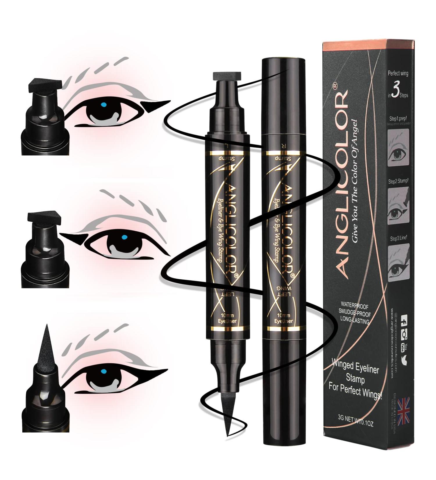 Anglicolor Eyeliner Stamp 2PCS Black Colored Liquid Winged Eyeliner Set - Long Lasting & Waterproof with Smudge-proof Formula - Perfect Wing Cat Eyes - 18 Fl Oz - Buy Online on GoSupps.com
