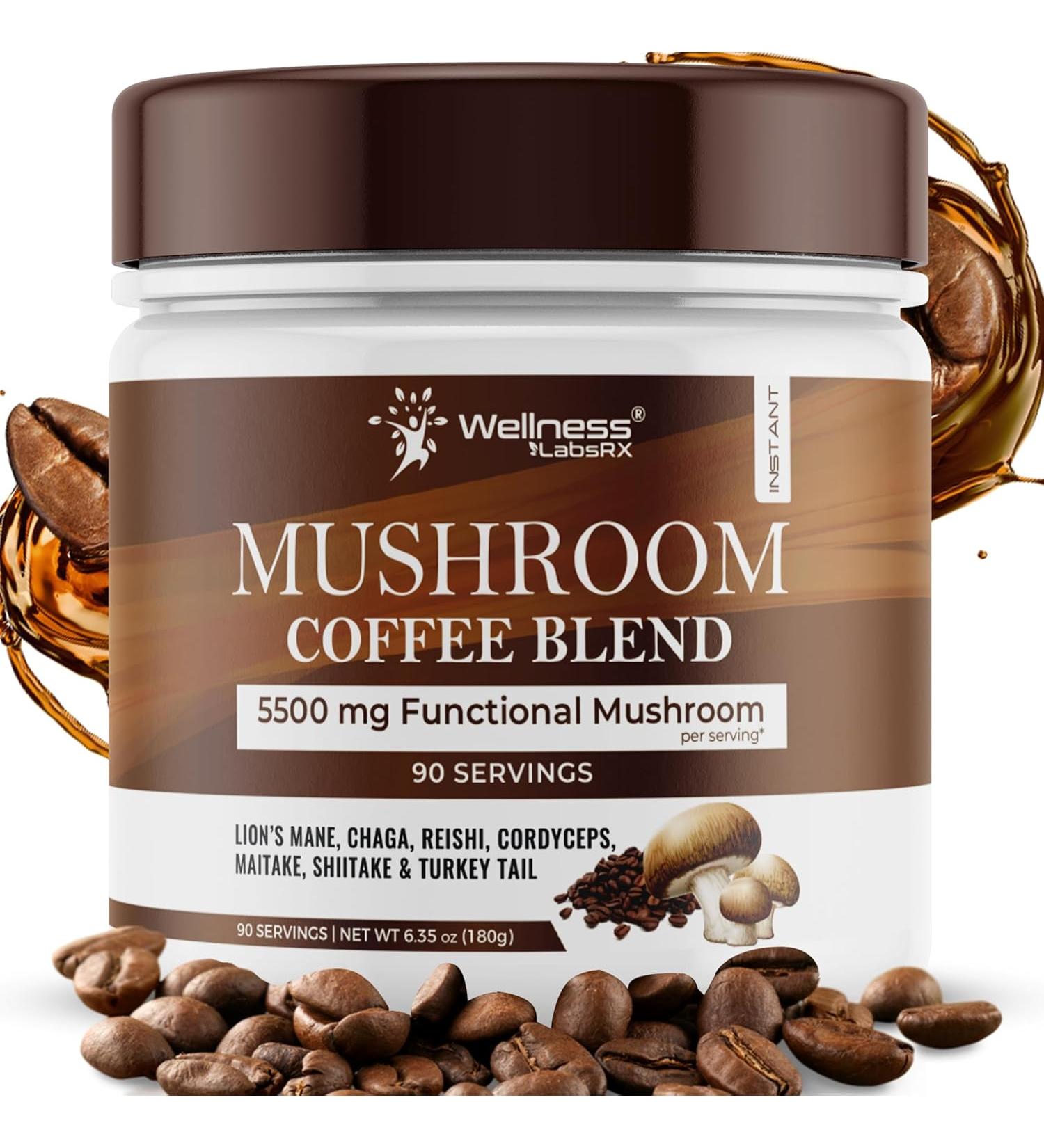 Wellness Labsrx Mushroom Coffee Organic Mushrooms Instant Great Tasting Colombian Keto 7 Superfood Mishrooms Lions Mane 90 Servings - Buy Online on GoSupps.com