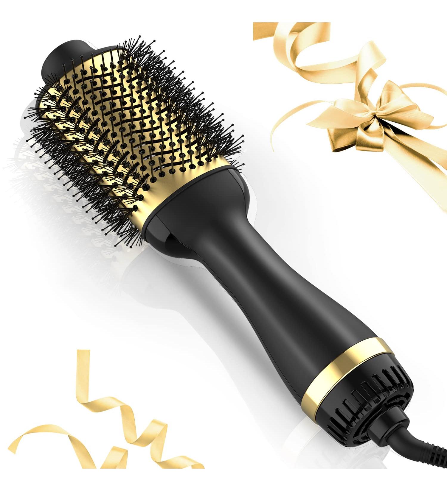 4-in-1 Hot Air Brush with Titanium Barrel - Hair Dryer & Styler Volumizer (Gold) - Buy Online on GoSupps.com