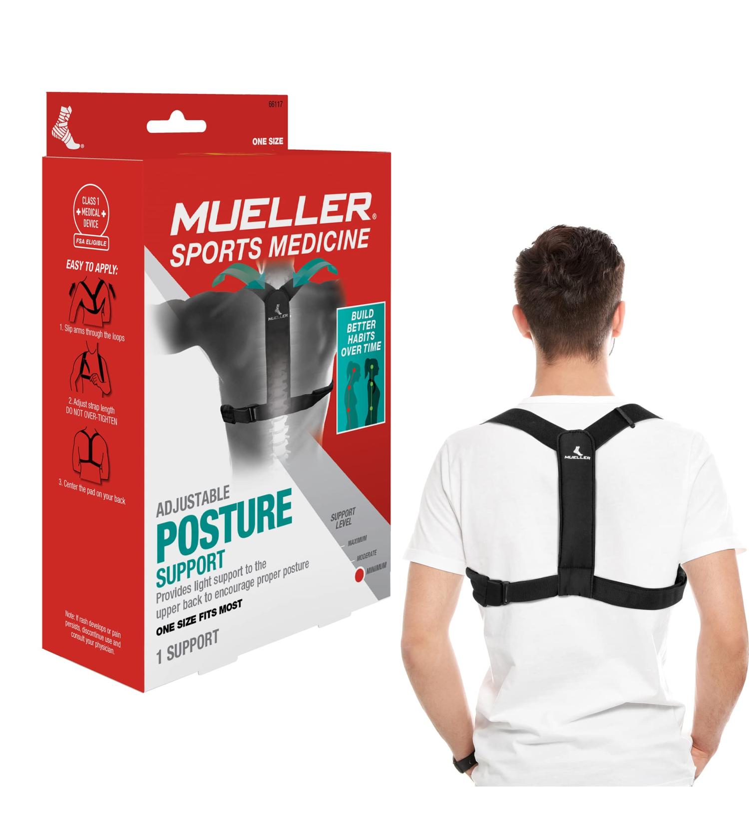 Mueller Posture Corrector for Men and Women | Adjustable Back Brace for Improved Posture and Upper Back Support - Black - Buy Online on GoSupps.com