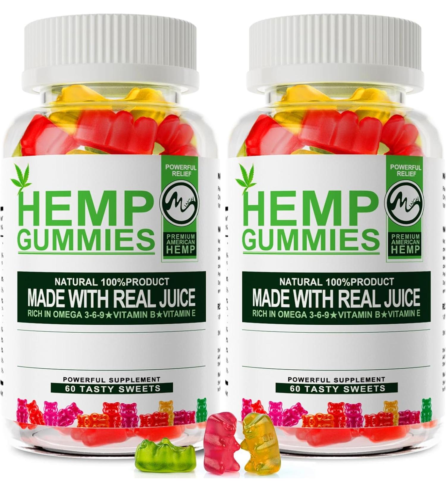 2 Pack Hemp Gummies 1,200,000mg High Strength - Stress Relief Fruity Gummy Bear with Hemp Oil - Natural Hemp Candy for Sleep & Calm Mood - 60 Count (Pack of 2) - Buy Online on GoSupps.com