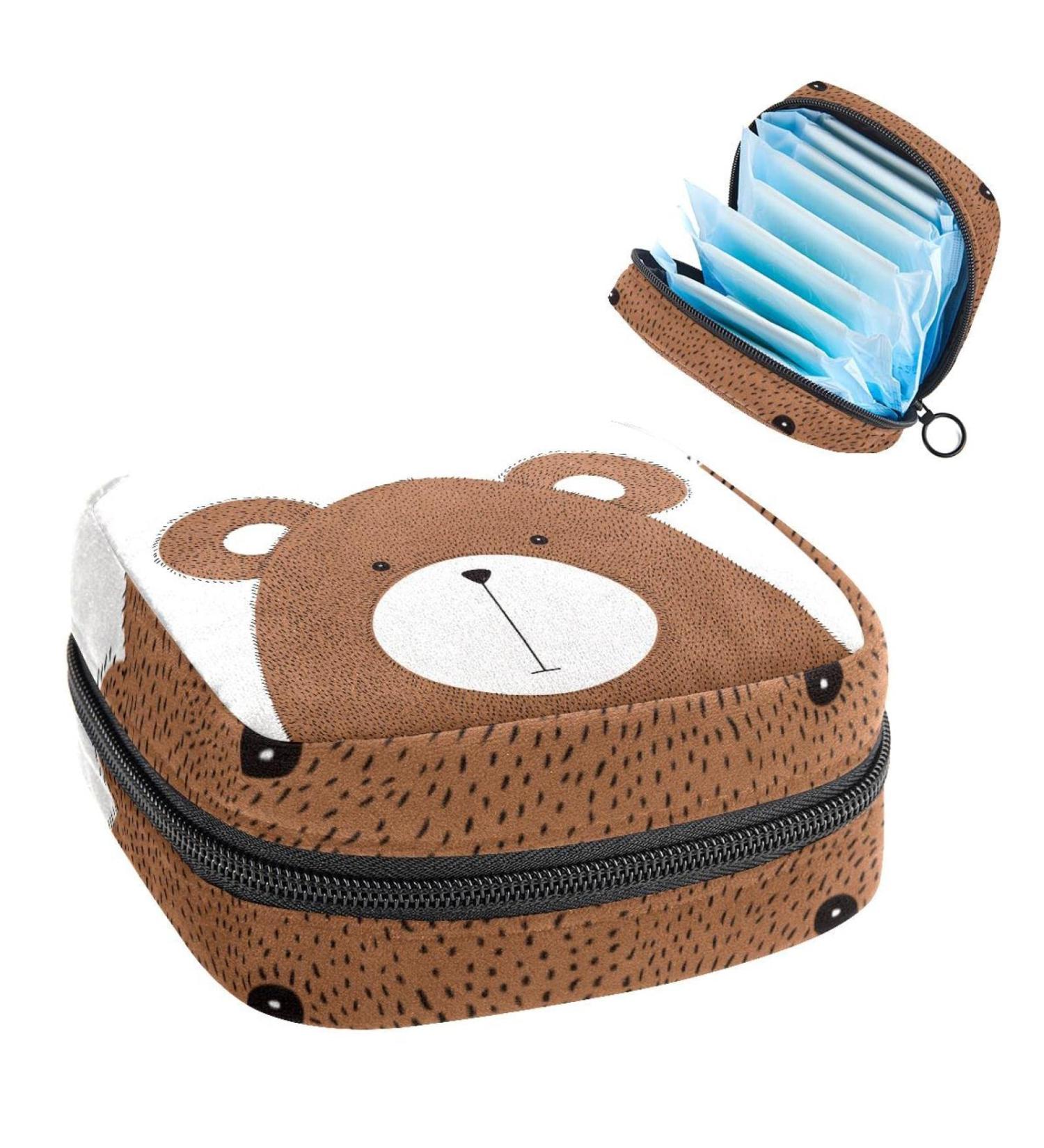 Beautiful Hand-Drawn Bear Design Women's Lift Storage Bag | Portable Period Kit for Girls | Stylish Feminine Product Holder - Shop Now! - Buy Online on GoSupps.com