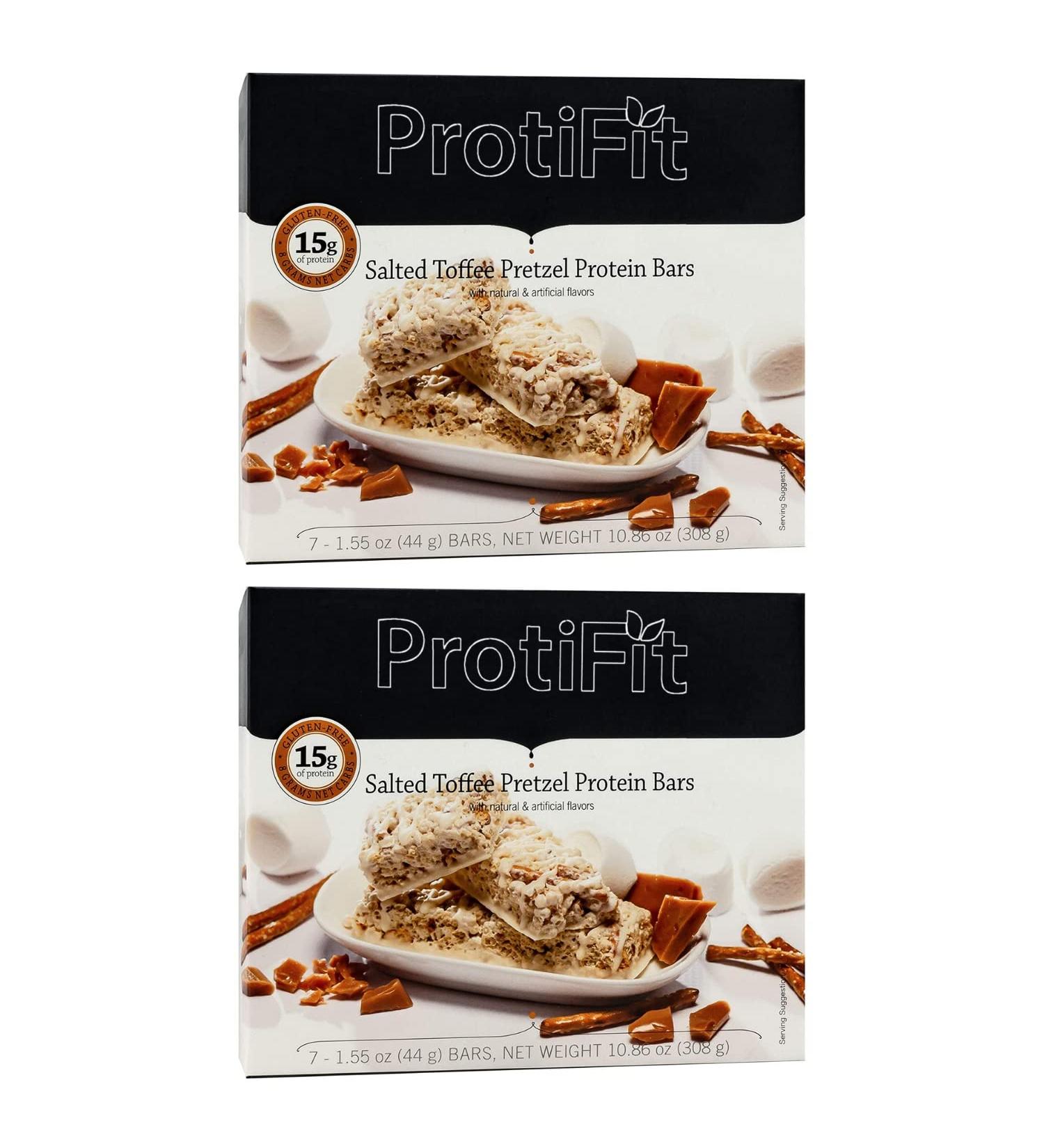 PROTIFIT - Low Calorie Salted Toffee Pretzel Protein Bar 2 Pack High Protein 15g Protein Low Carb Low Sugar Ideal Protein Compatible 7 Servings Per Box (2 Pack) - Buy Online on GoSupps.com