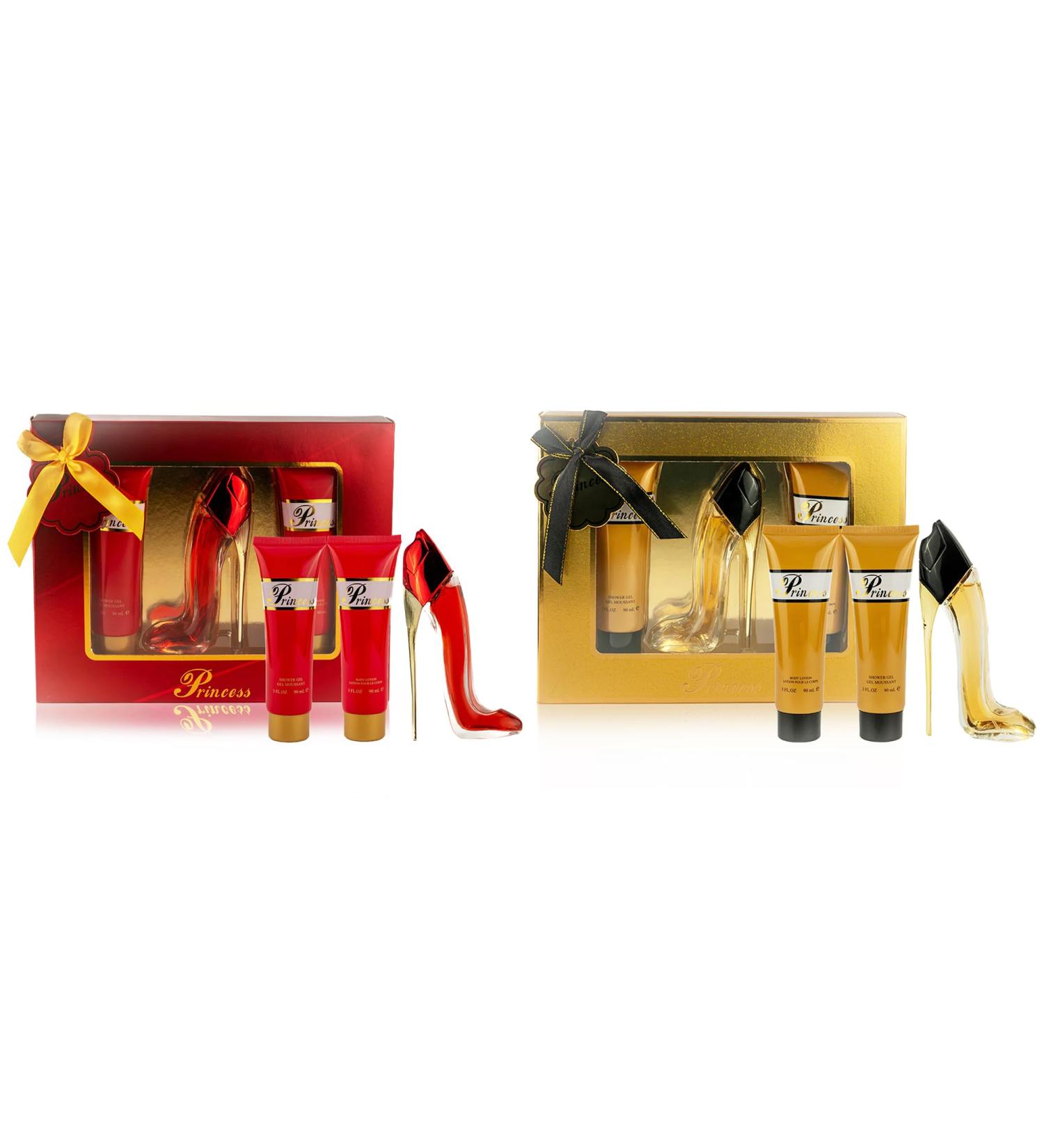 META-BOSEM 2 Sets (Prinss Red+Prinss Gold) of Women's Fragrance Set - Sweet Floral Scent - Great Holiday Gift - a High-Heel Classic Bottle (90ml Shower Gel+50ml EDT+90ml Body Lotion) Prinss Set-2 - Buy Online on GoSupps.com