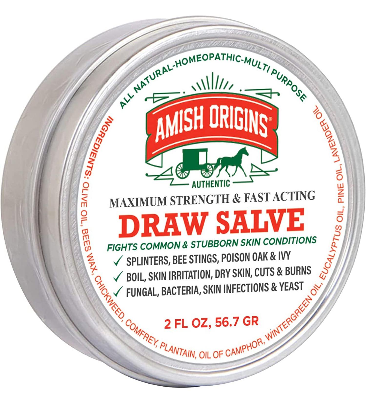 Amish Origins Drawing Salve Ointment 2 oz - Fast Acting Boil Treatment & Splinter Remover - Maximum Strength Anti-Itch Cream for Bee Stings, Cysts - Made in USA - Buy Online on GoSupps.com