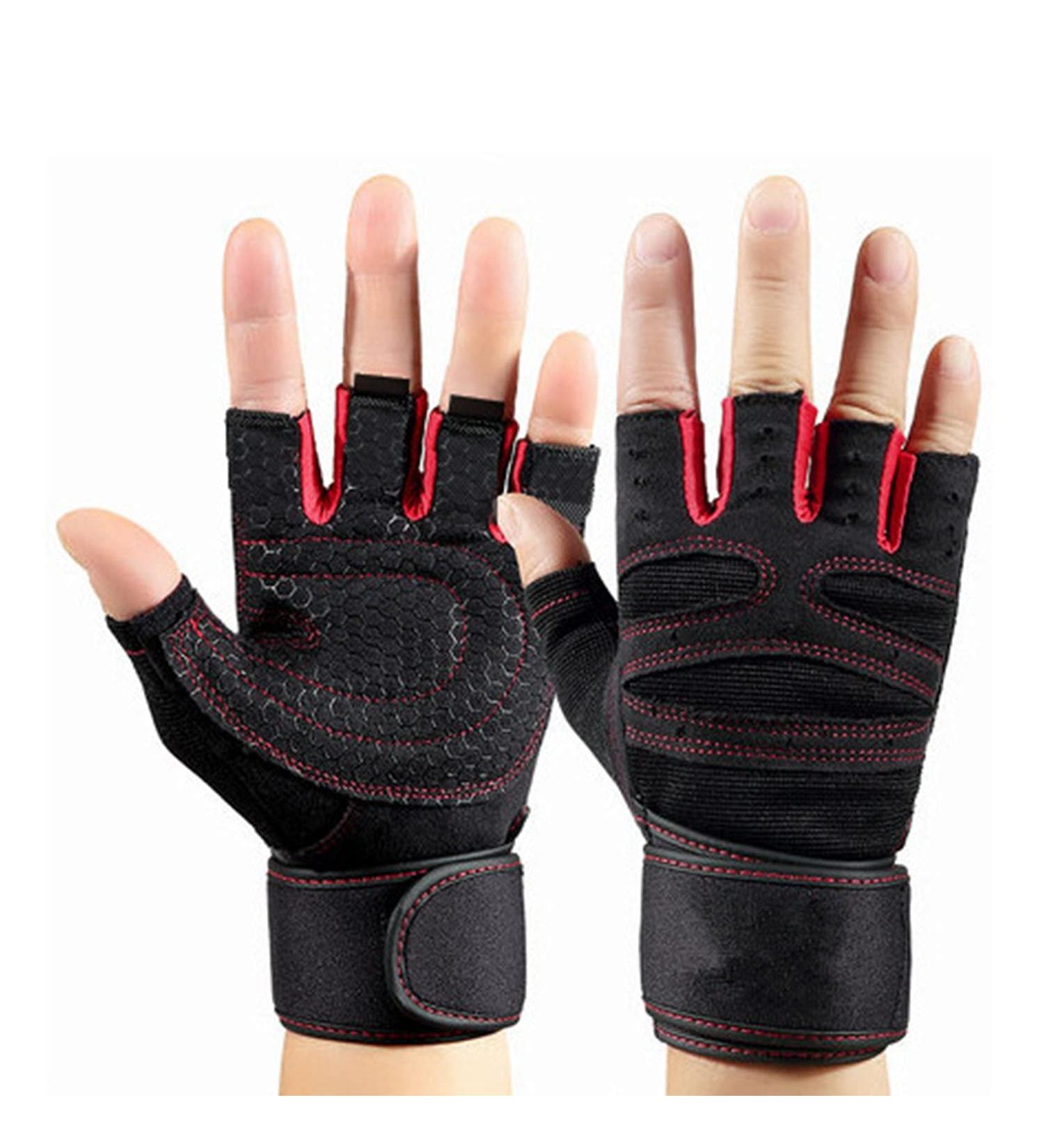 Carpal Tunnel Wrist Brace & Dumbbell Wristbands - Non-slip Half-Finger Sports Gloves for Strength Training (Red Large - Buy Online on GoSupps.com