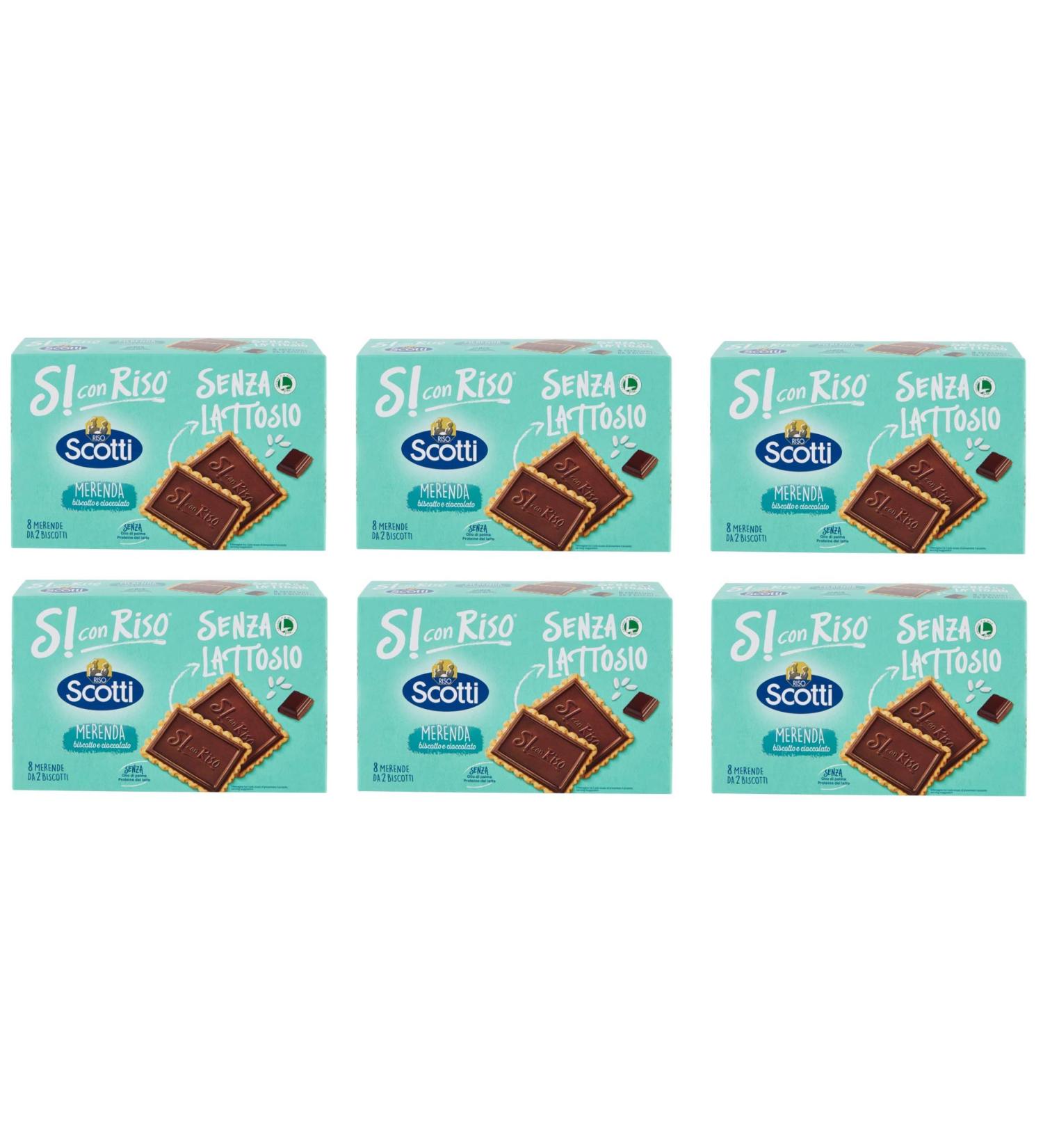 Riso Scotti Riso Scotti Senza Lattosio Snack Biscotto e Cioccolato Dark Chocolate Biscuits without Lactose Palm Oil and Milk Protein Free (8 x 25g) 200g Biscuits Cookies