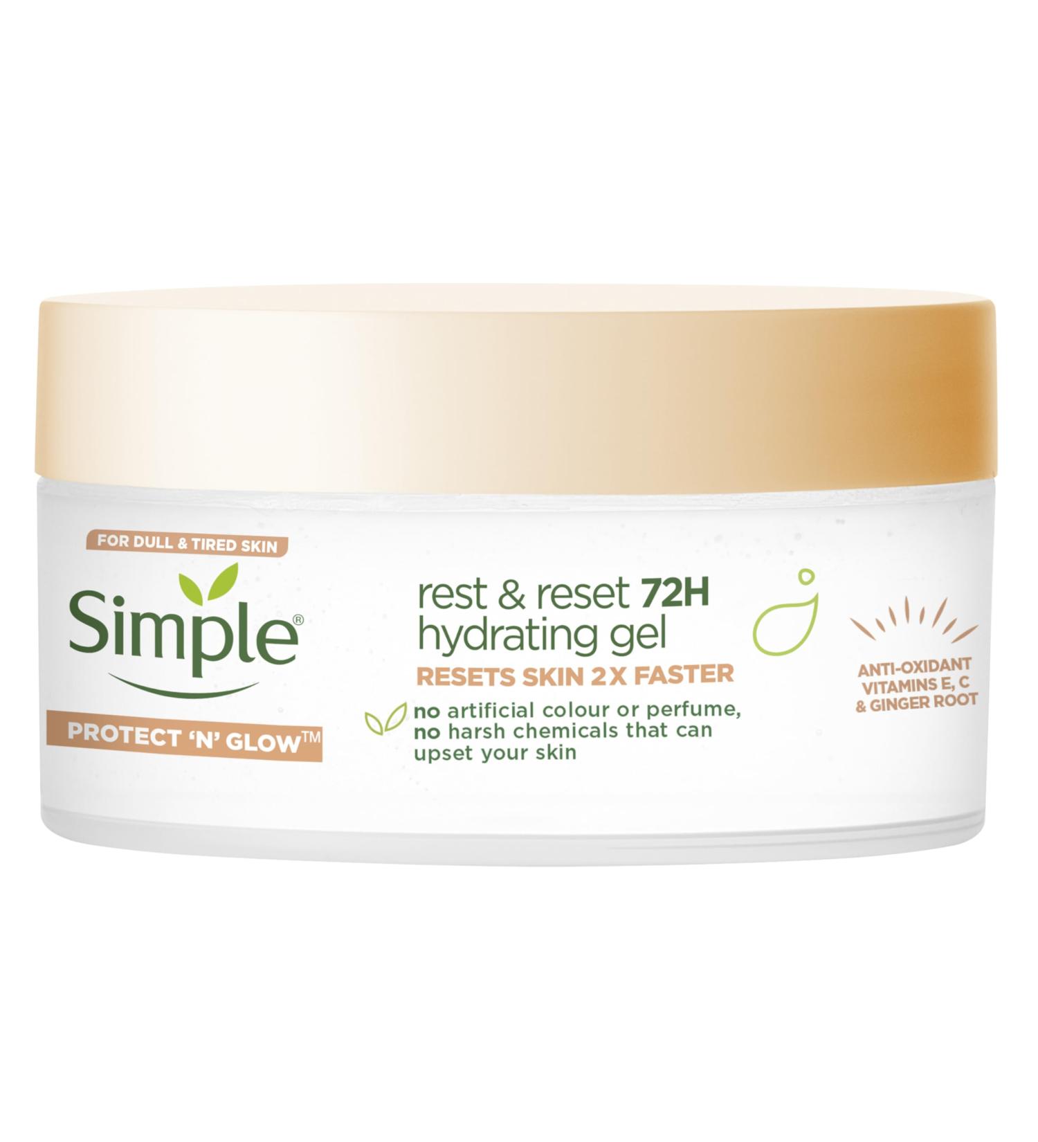 Simple Protect 'N' Glow Rest and Reset 72h Hydrating Gel cruelty-free vegan moisturiser to enhance glowing skin 50 ml 50 ml (Pack of 1) Hydrating Gel - Buy Online on GoSupps.com