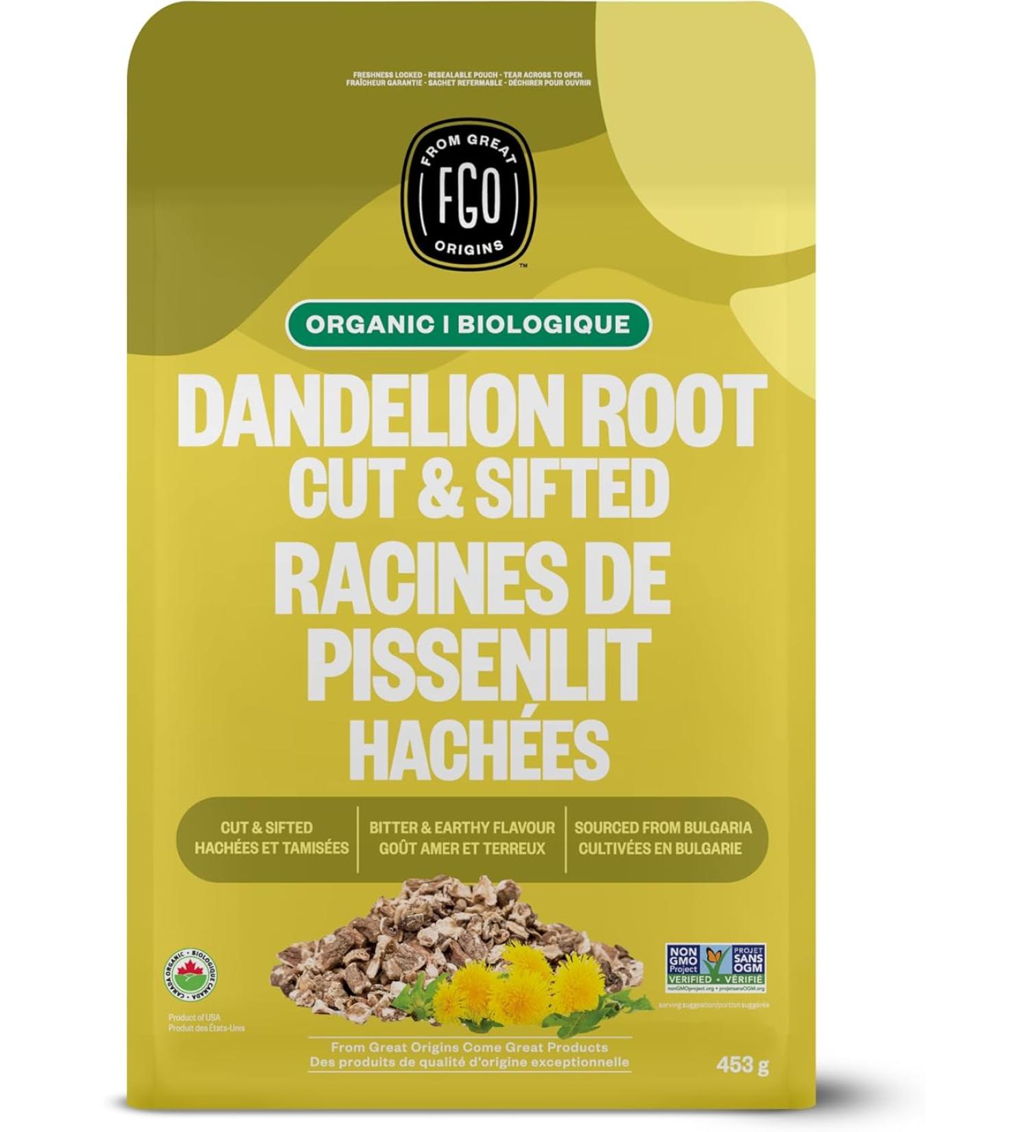 FGO Organic Dandelion Root Loose Tea - 1lb Resealable Bag | Raw & Pure from Bulgaria | 200+ Cups | 100% Natural - Buy Online on GoSupps.com