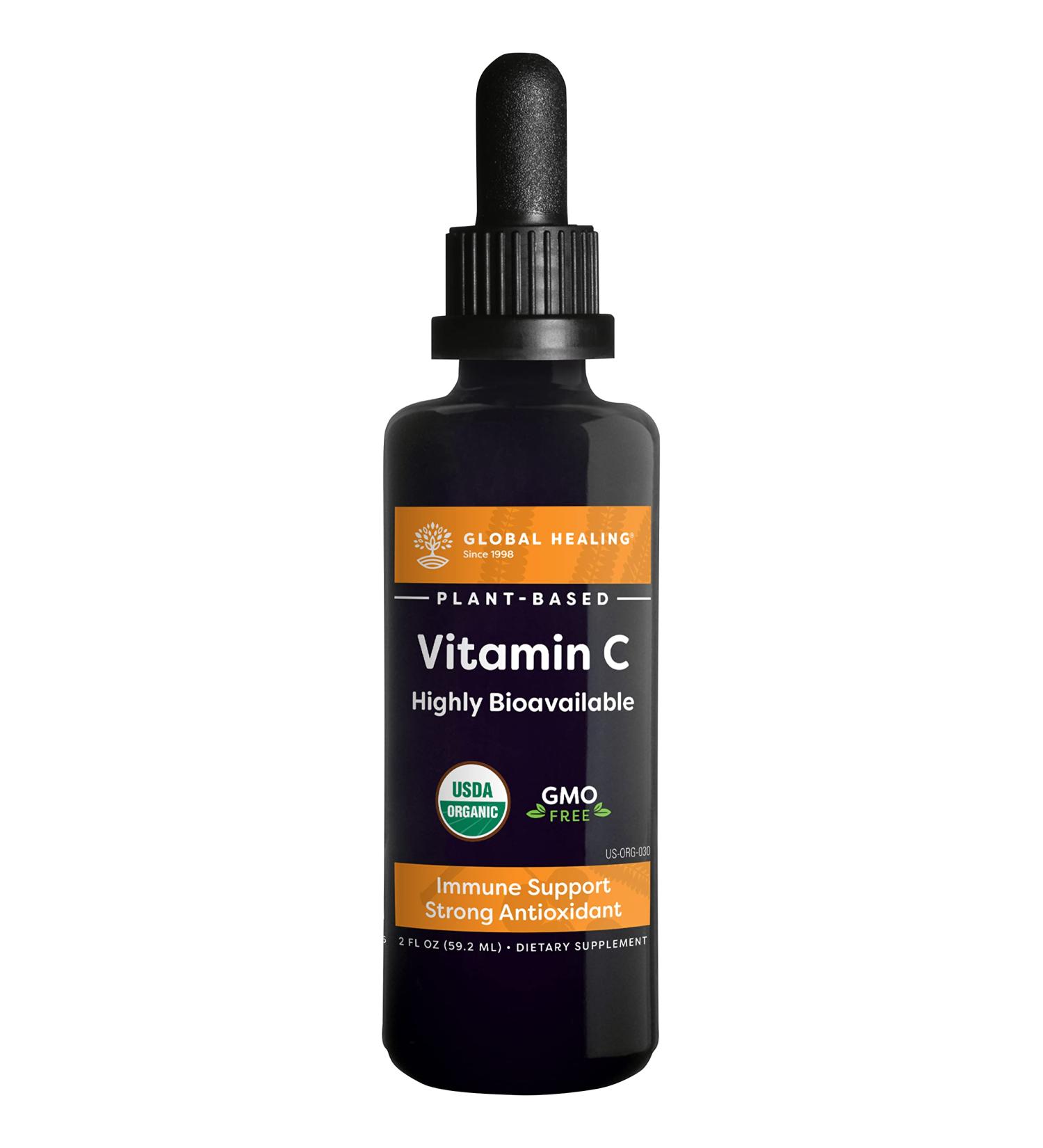 Global Healing Center Organic Vitamin C Drops 180mg - Plant-Based Antioxidant Supplement - Immune Support for Adults - 2 Oz - Buy Online on GoSupps.com