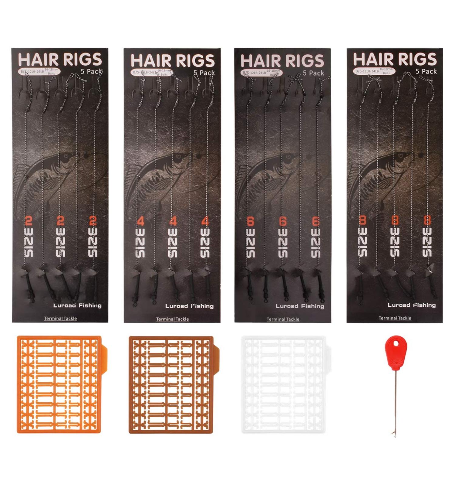 Luroad Carp Fishing Hair Rigs - 20-Part Bent Hooks Braided Accessories Boilie Rig Leaders & Stops - Size 2 4 6 8 | International Shipping - Buy Online on GoSupps.com