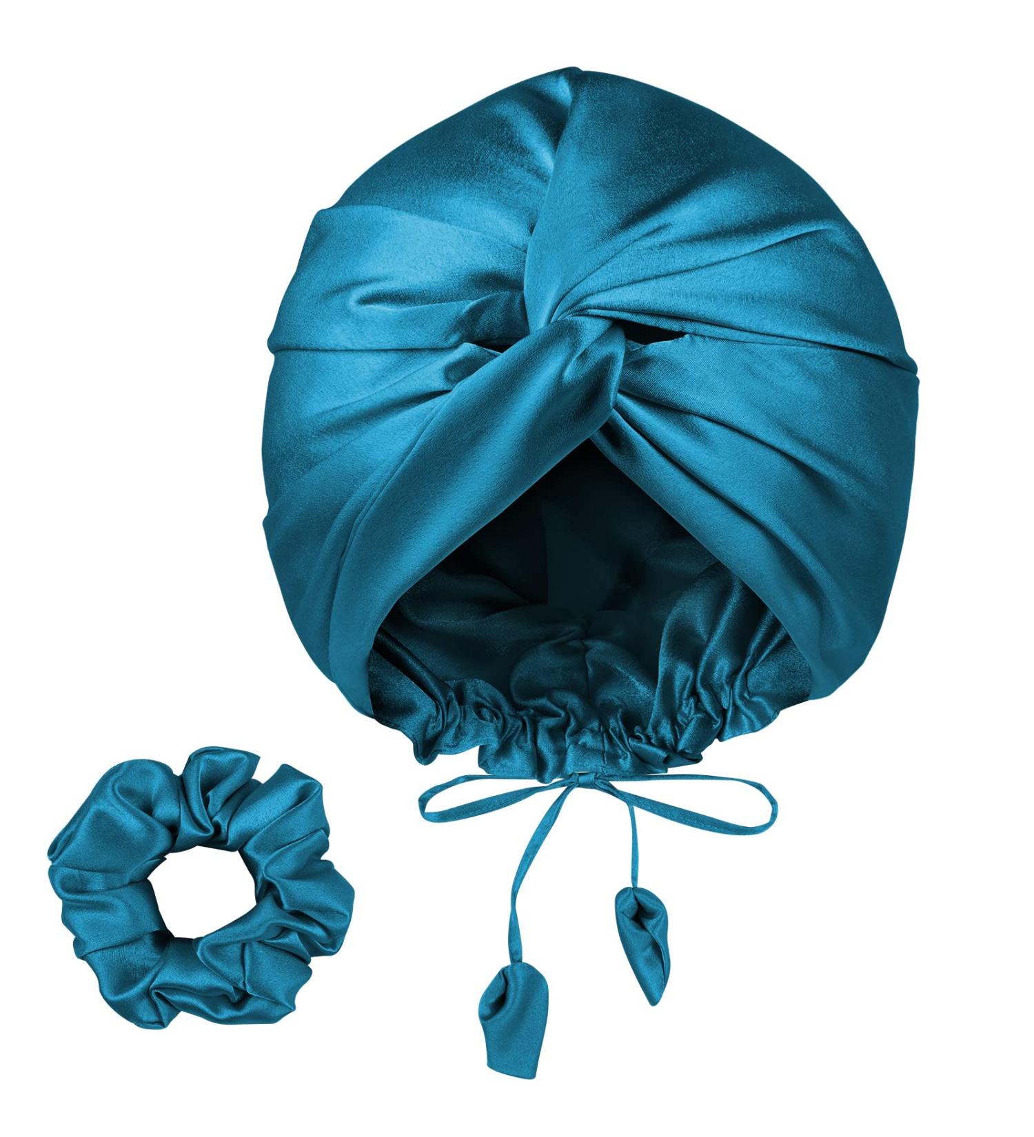 PARISBELLA Reversible Silky Satin Bonnet for Sleeping - Adjustable Sleep Cap for Women - Peacock Blue - Buy Online on GoSupps.com