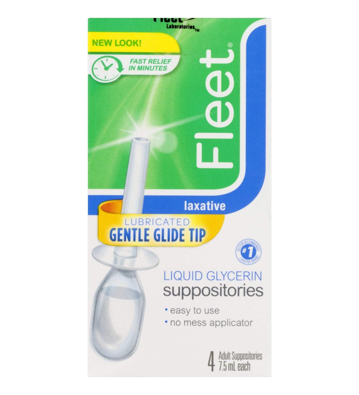 Fleet Liquid Glycerin Suppositories for Adult Constipation 7.5 mL 4 Bottles (4 Pack)
