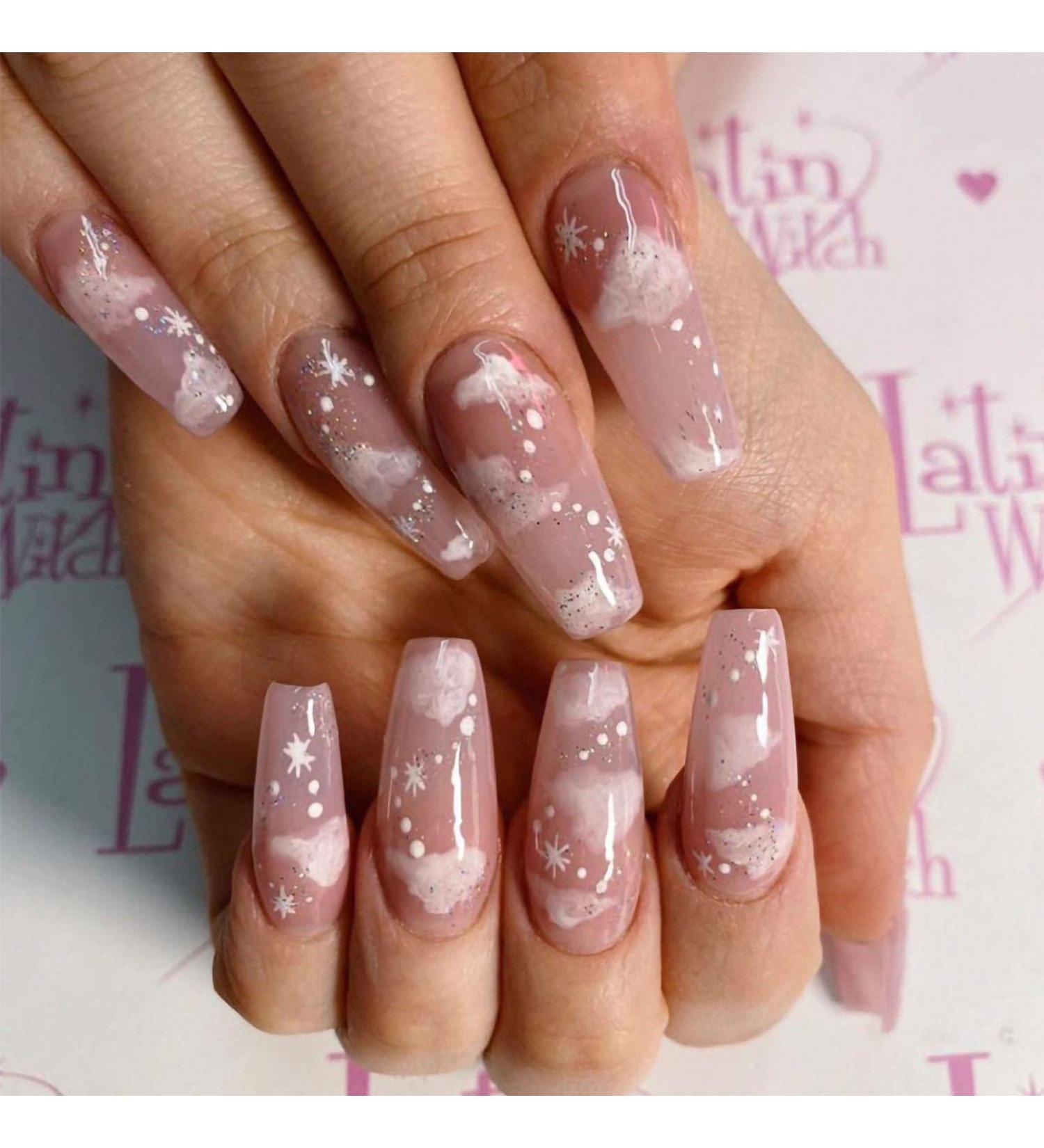 24pcs Cloud False Nails - Long Coffin Fake Nails in Nude | DIY Nail Art Tips for Women & Girls - Buy Online on GoSupps.com