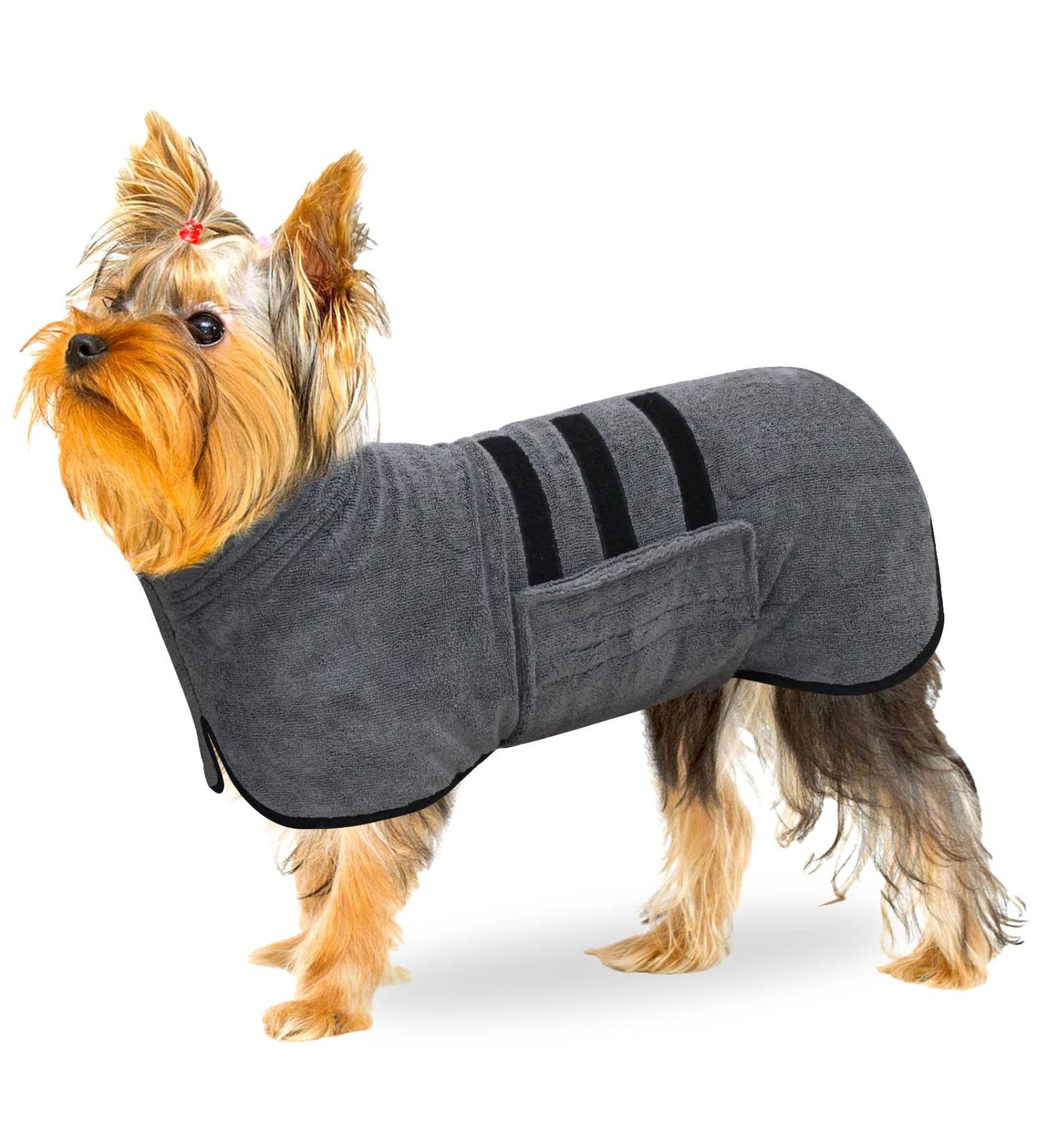 BasVII Microfiber Dog Bumper Bathrobe - Extra Absorbent Quick Drying | Adjustable Velcro for Large Medium & Small Dogs - Gray S - Buy Online on GoSupps.com