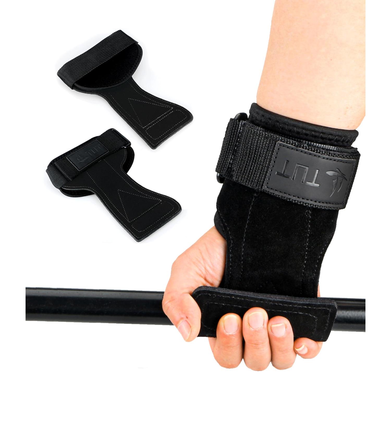 Train Aid Strength Training Leather Lifting Straps | Fitness Bodybuilding & Weightlifting Grip Aids | Gym Accessories for Men & Women - Black - Buy Online on GoSupps.com