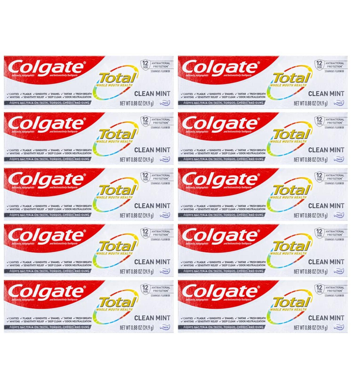 Colgate Total Toothpaste Clean Mint Travel Size 0.88 oz (24.9g) - Pack of 10
