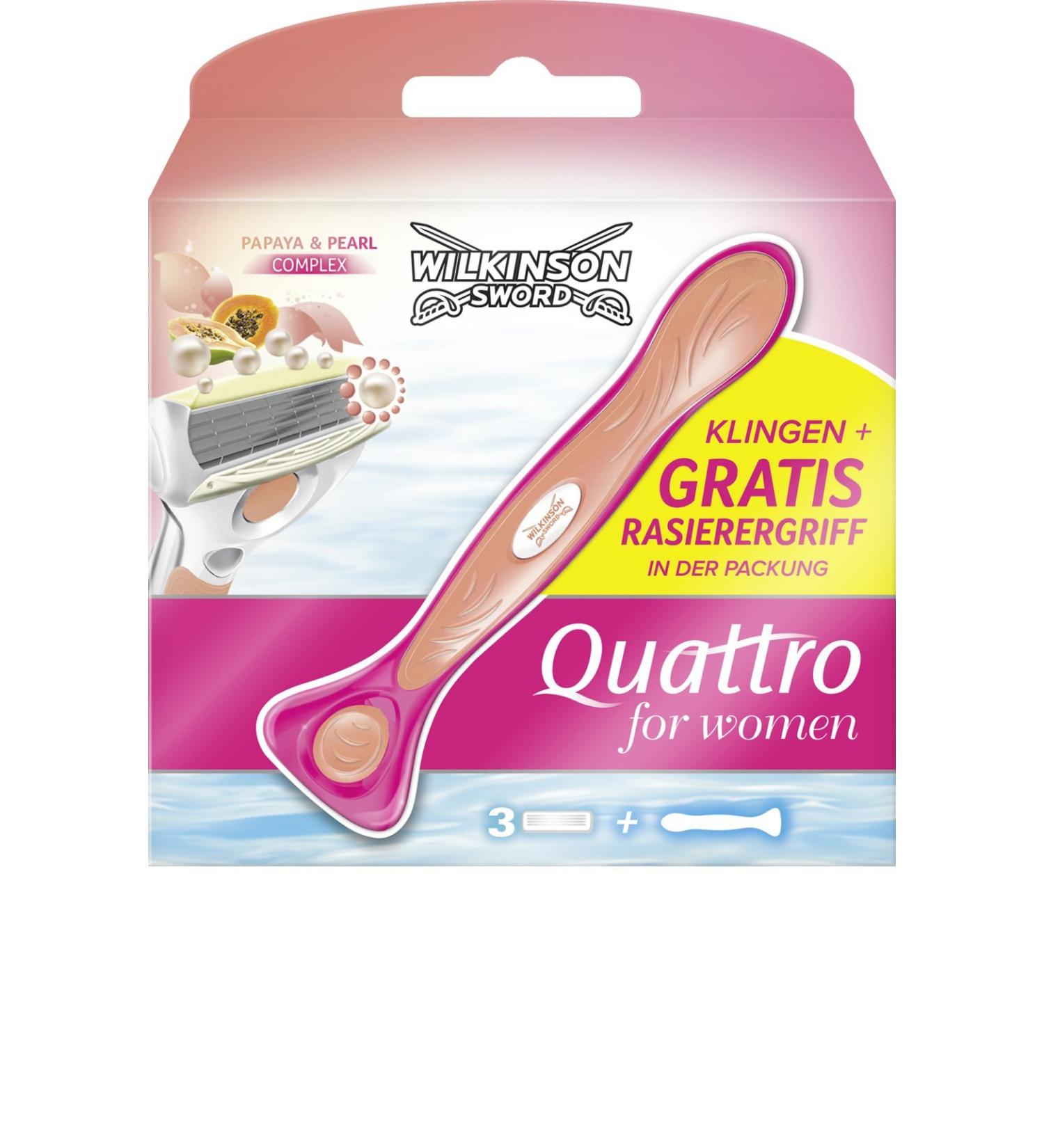 Wilkinson Quattro for Women 3 blades + razor handle Papaya & Pearl Complex