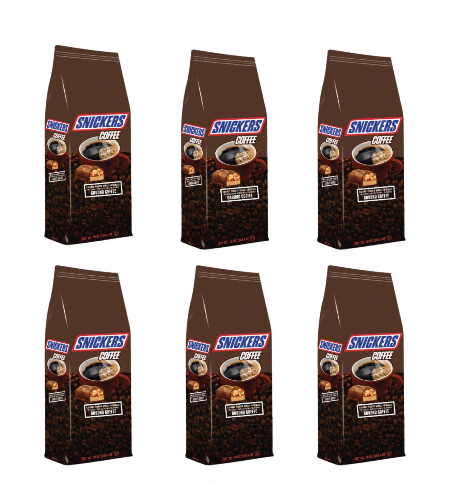 Snickers Caramel Peanut Nougat Chocolate Flavored Medium Roast Ground Coffee -10oz Bag (Pack of 6)