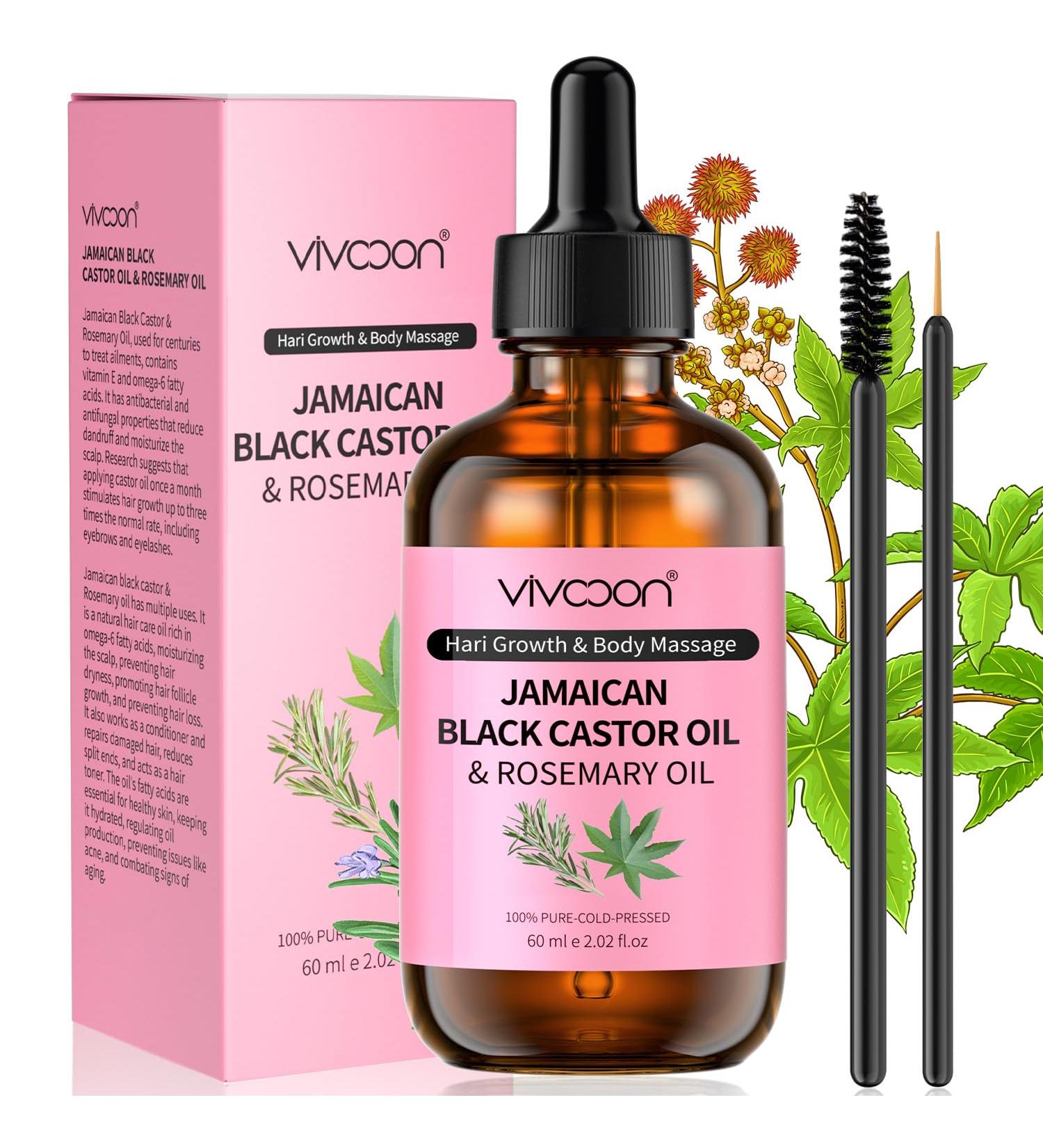 Jamaican Organic Black Castor Oil with Rosemary - Cold Pressed for Hair Eyelashes & Eyebrows Growth | 100% Natural & Pure Kit A - Buy Online on GoSupps.com