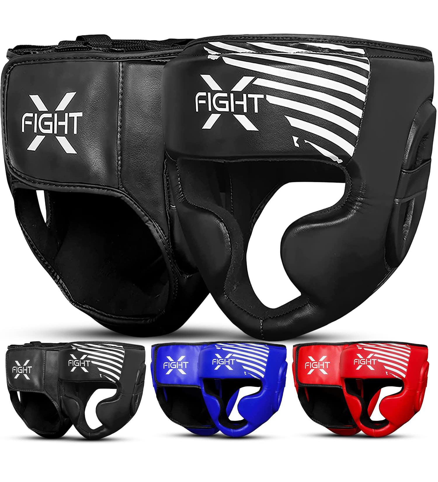 FightX Boxing Headgear For Boxers MMA Training Equipment Set For Youth Boxing Headguard Synthetic Leather MuayThai Kickboxing UFC Sparring Helmet Fighting Headgear Head Guard Protector For Men & Women Black Large-X-Large