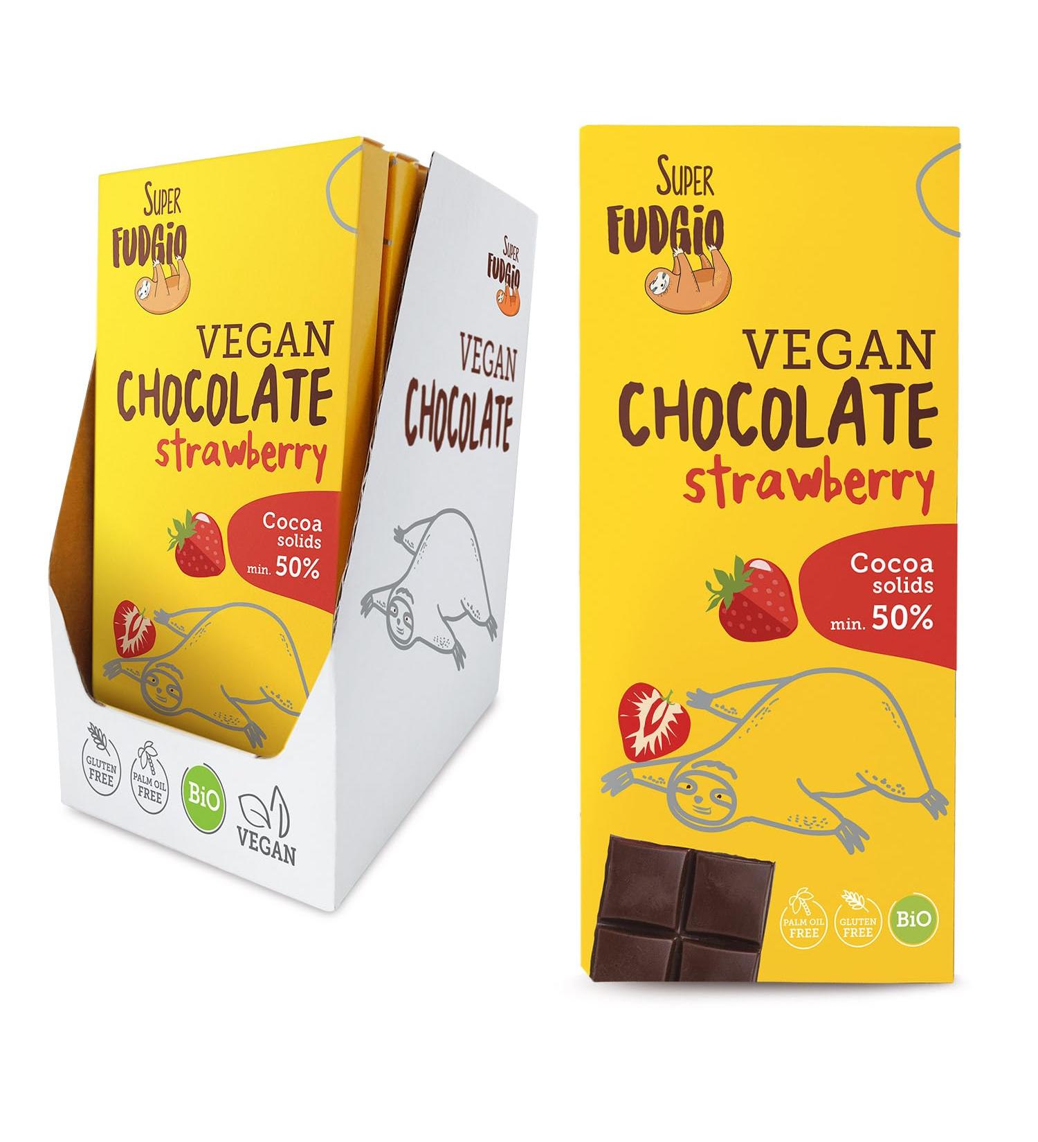 SUPER FUDGiO BIO Vegan Strawberry Chocolate | Organic & Gluten Free | on Coconut Milk | 10 x 80g