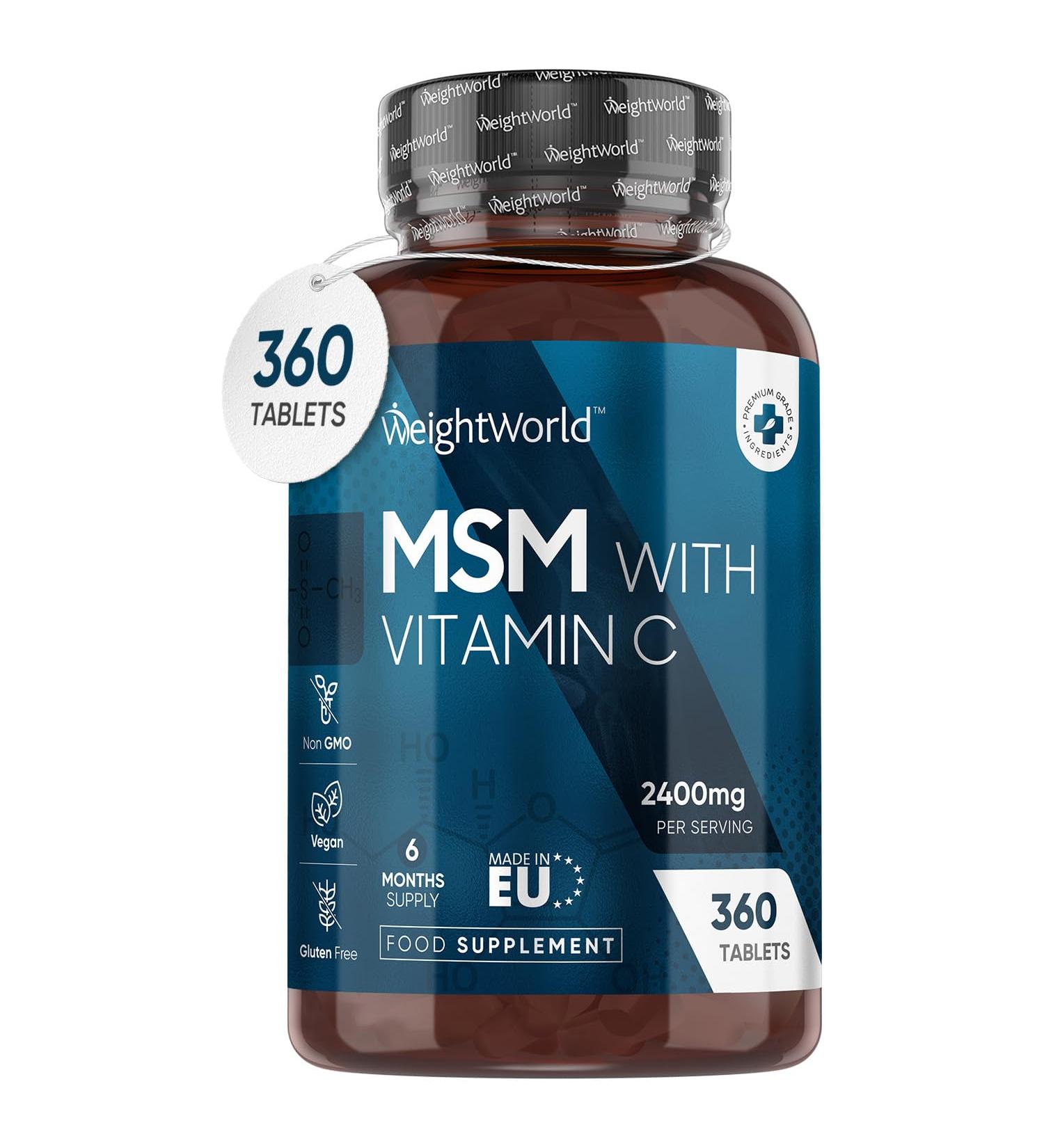 High Strength MSM Supplements with Vitamin C - 360 Vegan Tablets | Joint Support | 6 Month Supply | GMO & Gluten Free - Buy Online on GoSupps.com