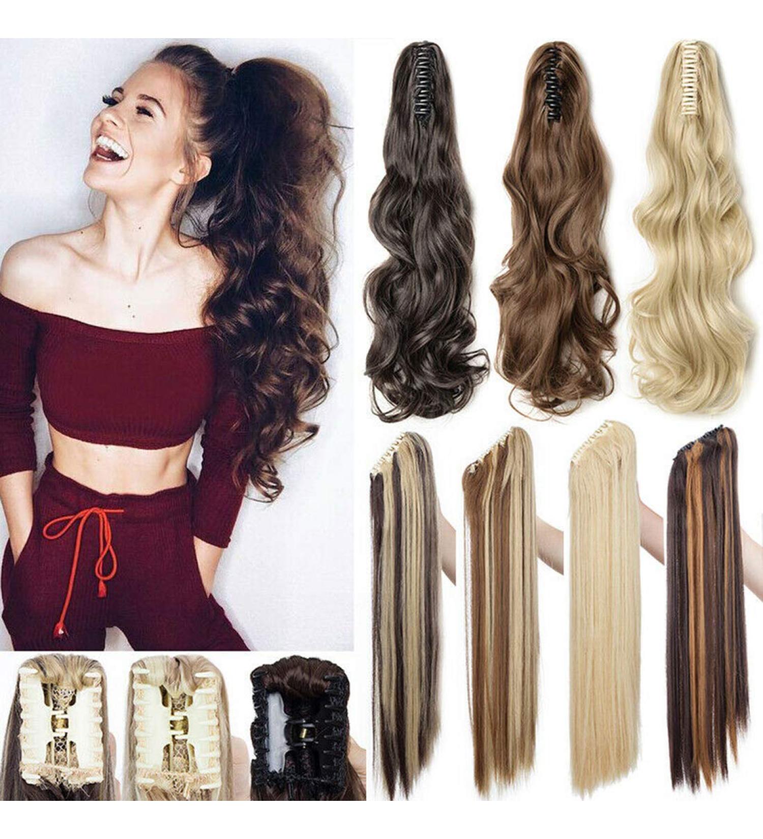 Long Short Claw Ponytail Hair Extensions One Piece Cute Clip in on Ponytail Jaw Claw on Straight Curly Hairpiece Brown Blonde Black Ombre 12" Curly Light Brown - Buy Online on GoSupps.com