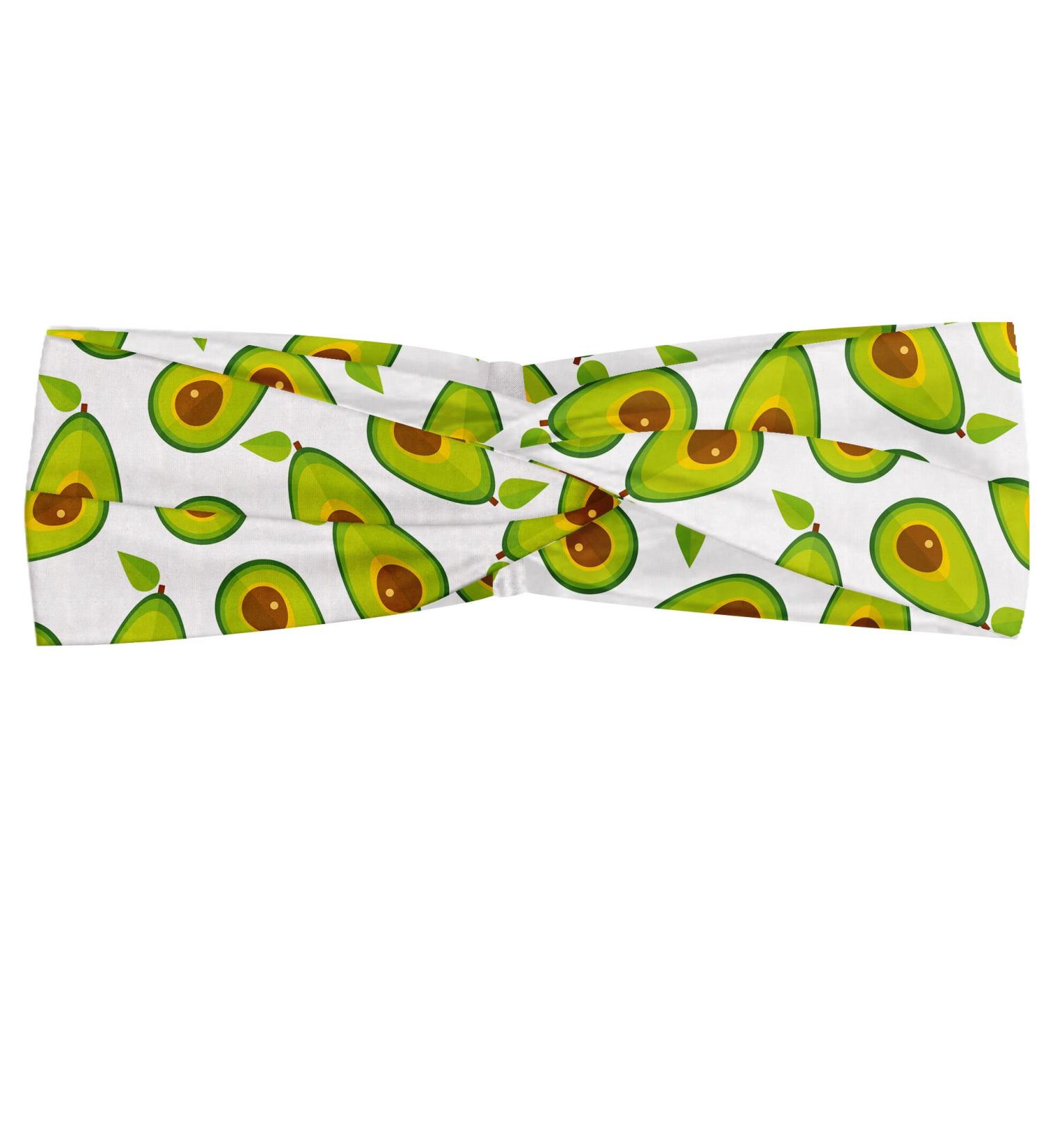 Lunarable Avocado Headband Set of 2 - Sliced Healthy Fruits Pattern Hair Bands for Women - M-L Lime Green White Brown - Buy Online on GoSupps.com