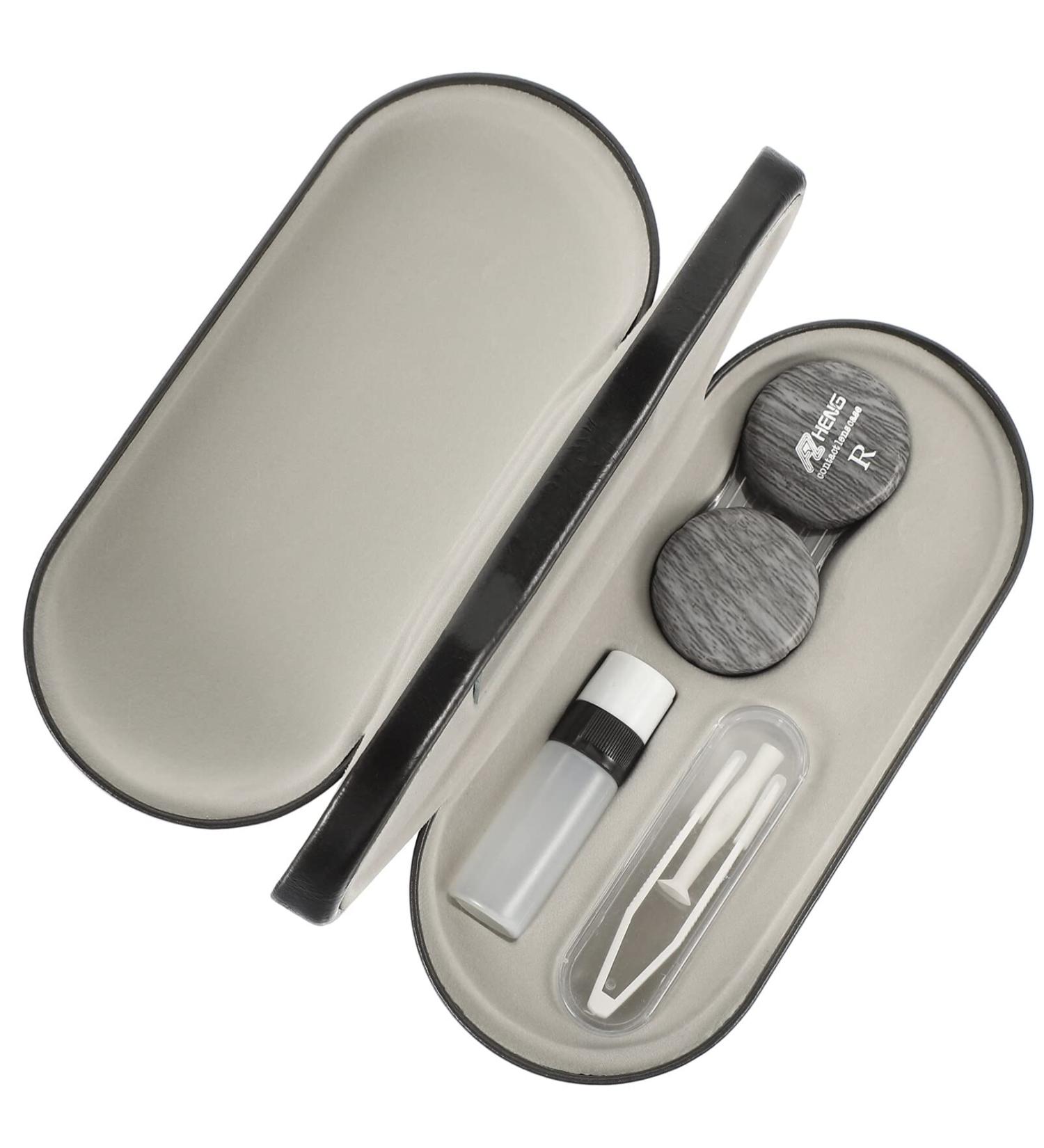 Healifty 2-in-1 Contact Lens Case with Mirror & Tweezers - Double-Sided Dual-Use Design for Men - Silver Gray - Buy Online on GoSupps.com