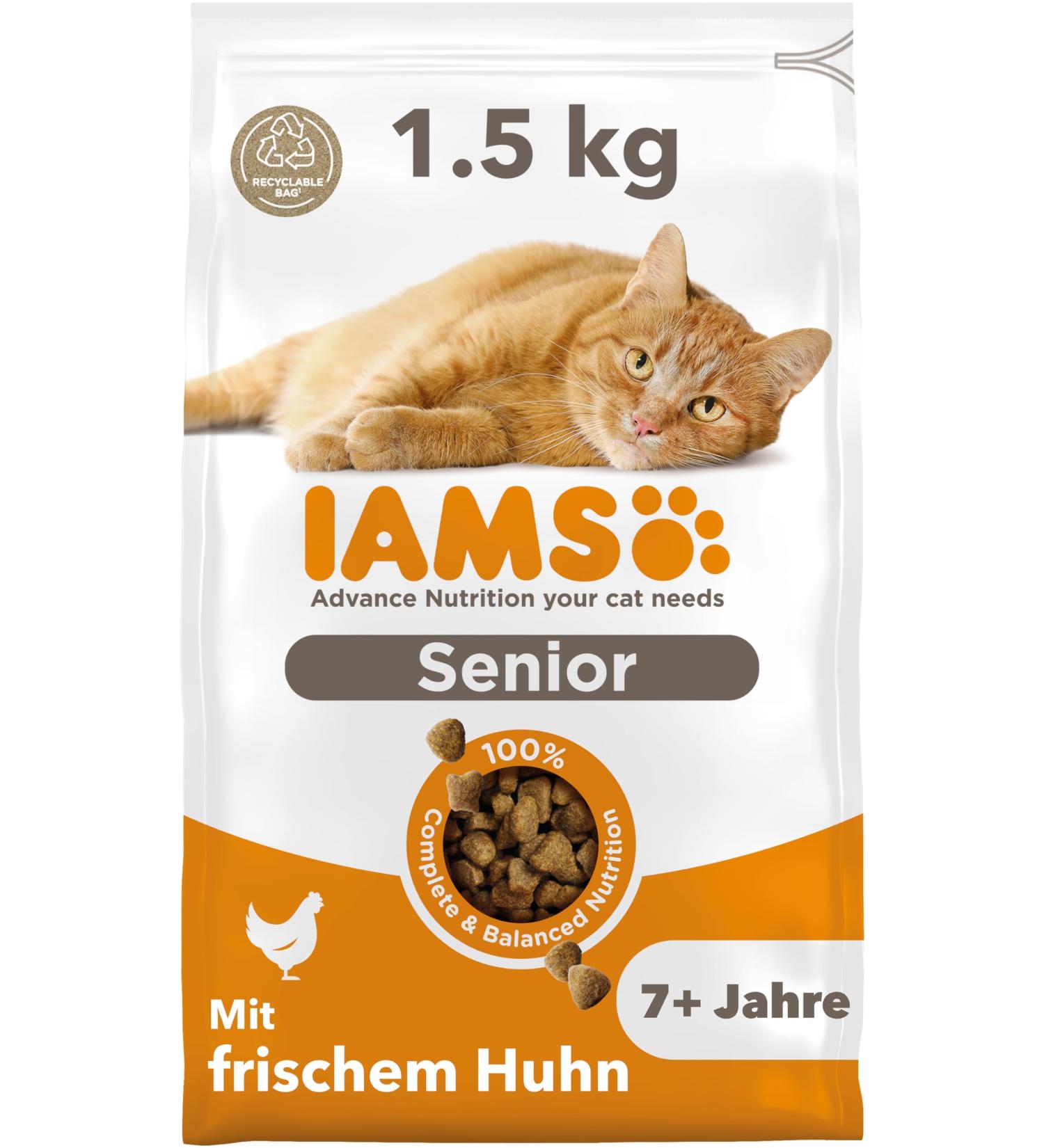 IAMS Senior Dry Cat Food with Chicken - 1.5 kg | Premium Dry Food for Cats 7+ Years - Buy Online on GoSupps.com