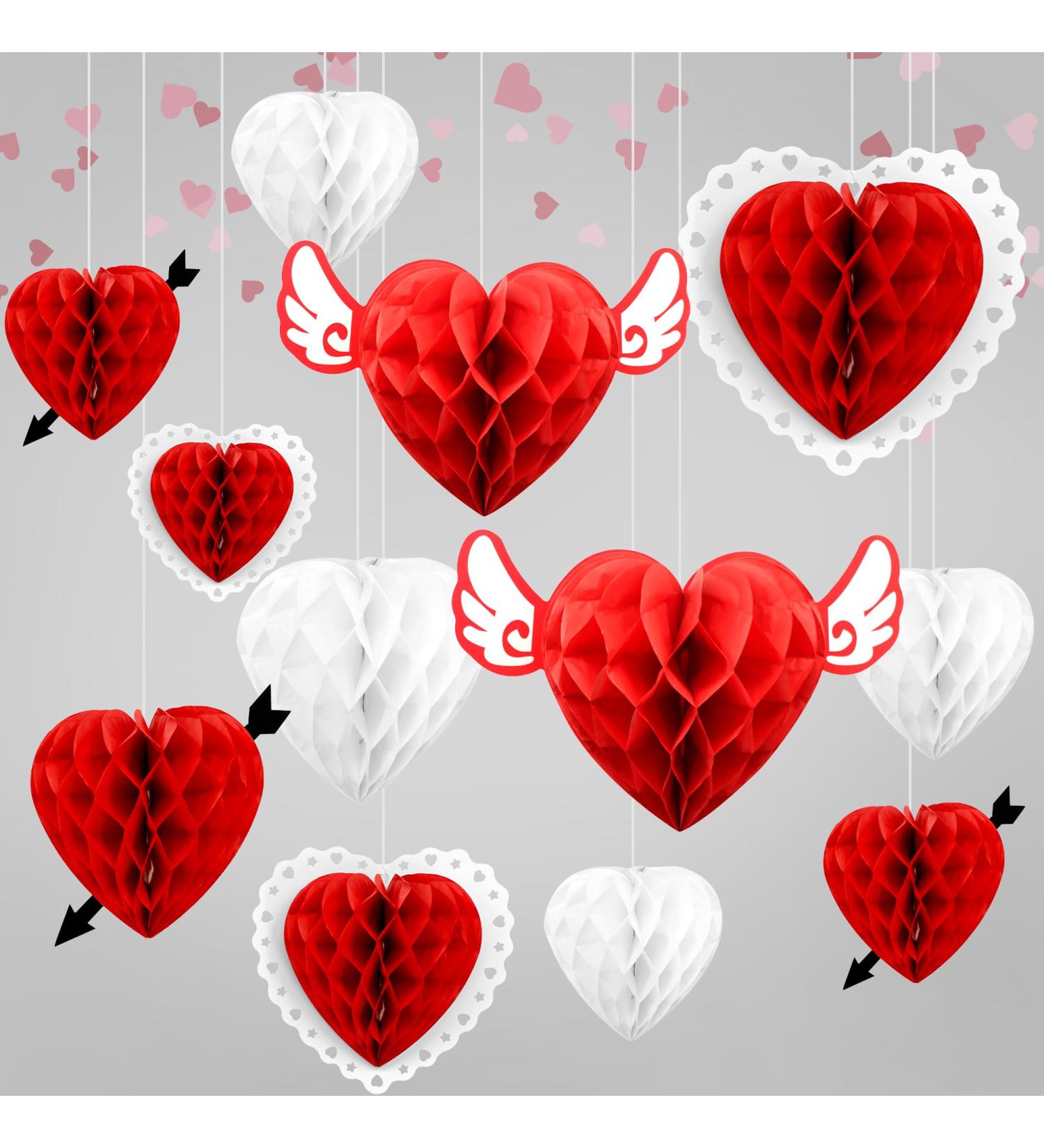 KatchOn Valentines Day Hanging Hearts - Pack of 9 | Valentine Honeycomb Hearts for Valentines Day Decorations | Red Paper Hearts for Valentine Hearts Decorations | Valentines Day Party Decorations - Buy Online on GoSupps.com