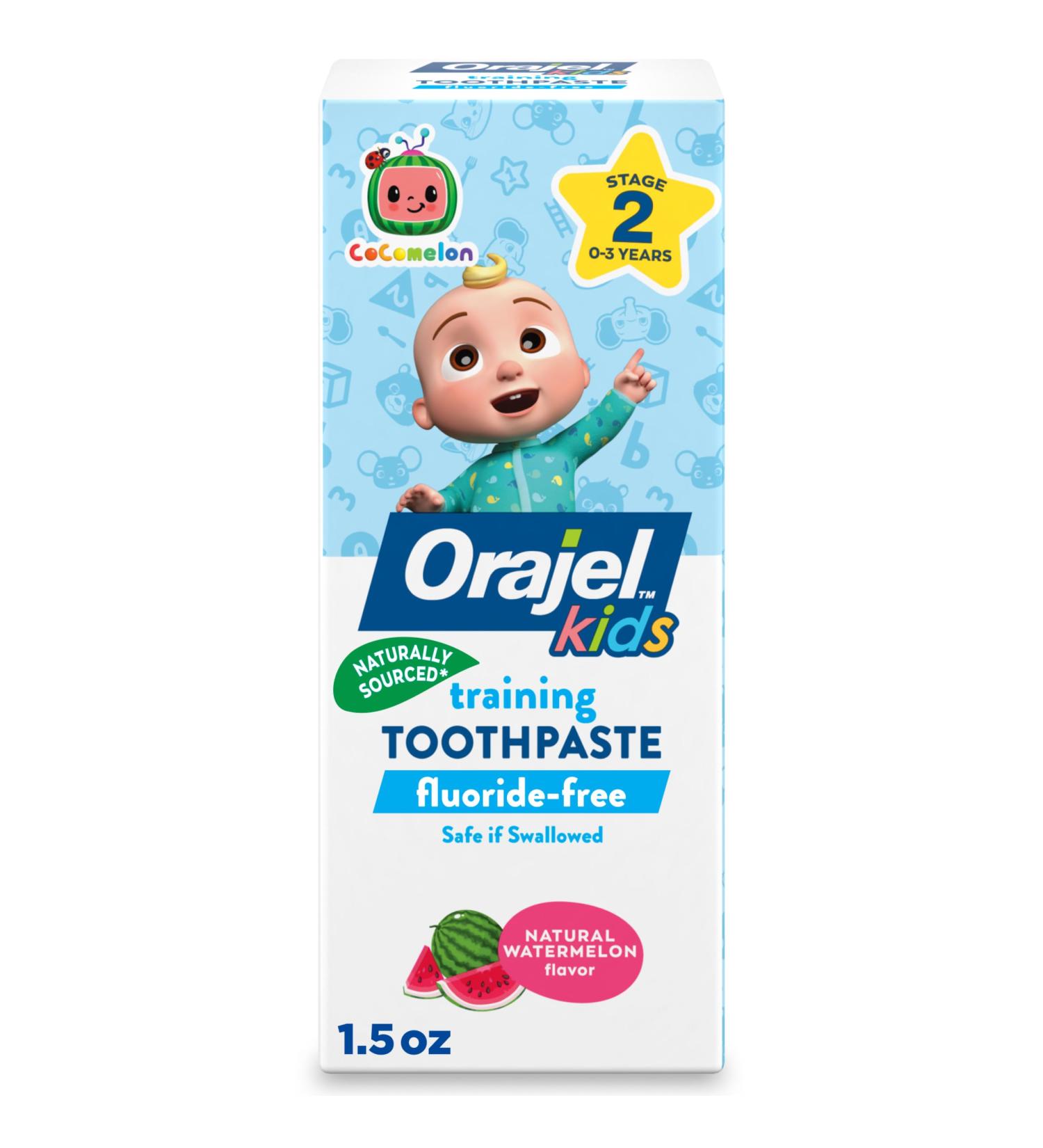 Orajel Kids CoComelon Training Toothpaste Fluoride-Free #1 Pediatrician Recommended Fluoride-Free Toothpaste*, 1.5oz Tube Natural Watermelon Flavor 1.5 Ounce (Pack of 1) - Buy Online on GoSupps.com