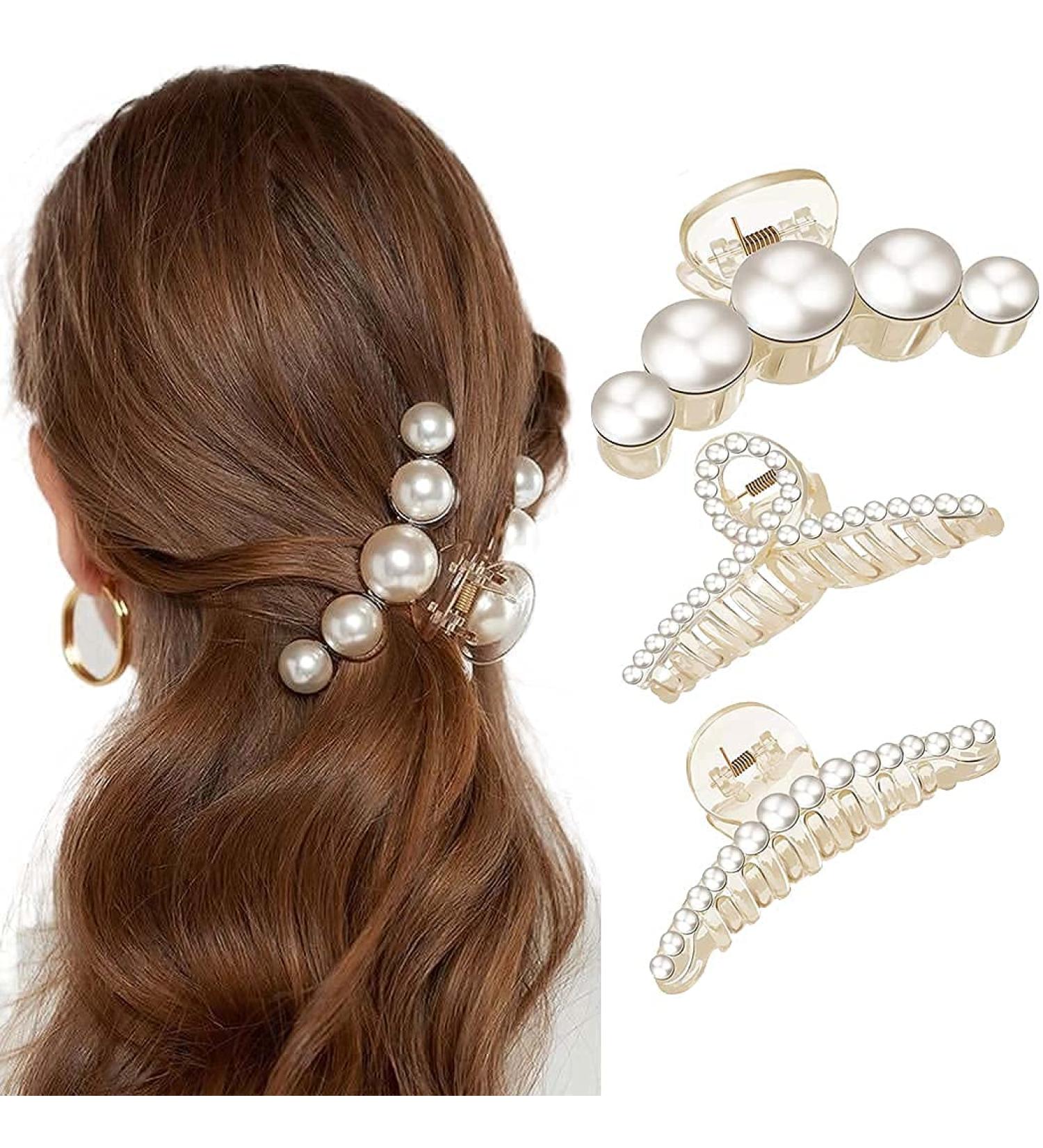 Shop Elegant 3-Piece Gold Pearl Hair Clips | Vintage Rhinestone Hairpins | Wedding Hair Jewelry Set for Women - Buy Online on GoSupps.com