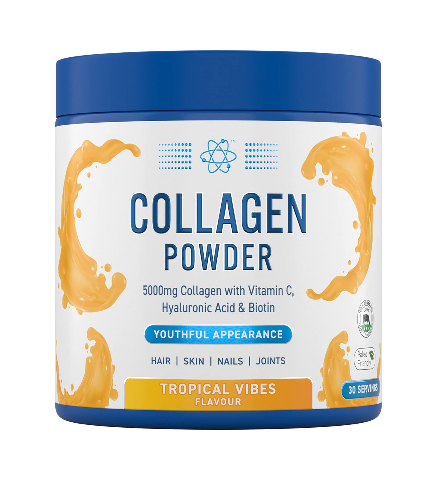 Applied Nutrition Collagen Powder - Tropical Vibes Flavour | 5000mg Hydrolysed Bovine Peptides with Vitamin C, Hyaluronic Acid & Biotin | 165g - Buy Online on GoSupps.com