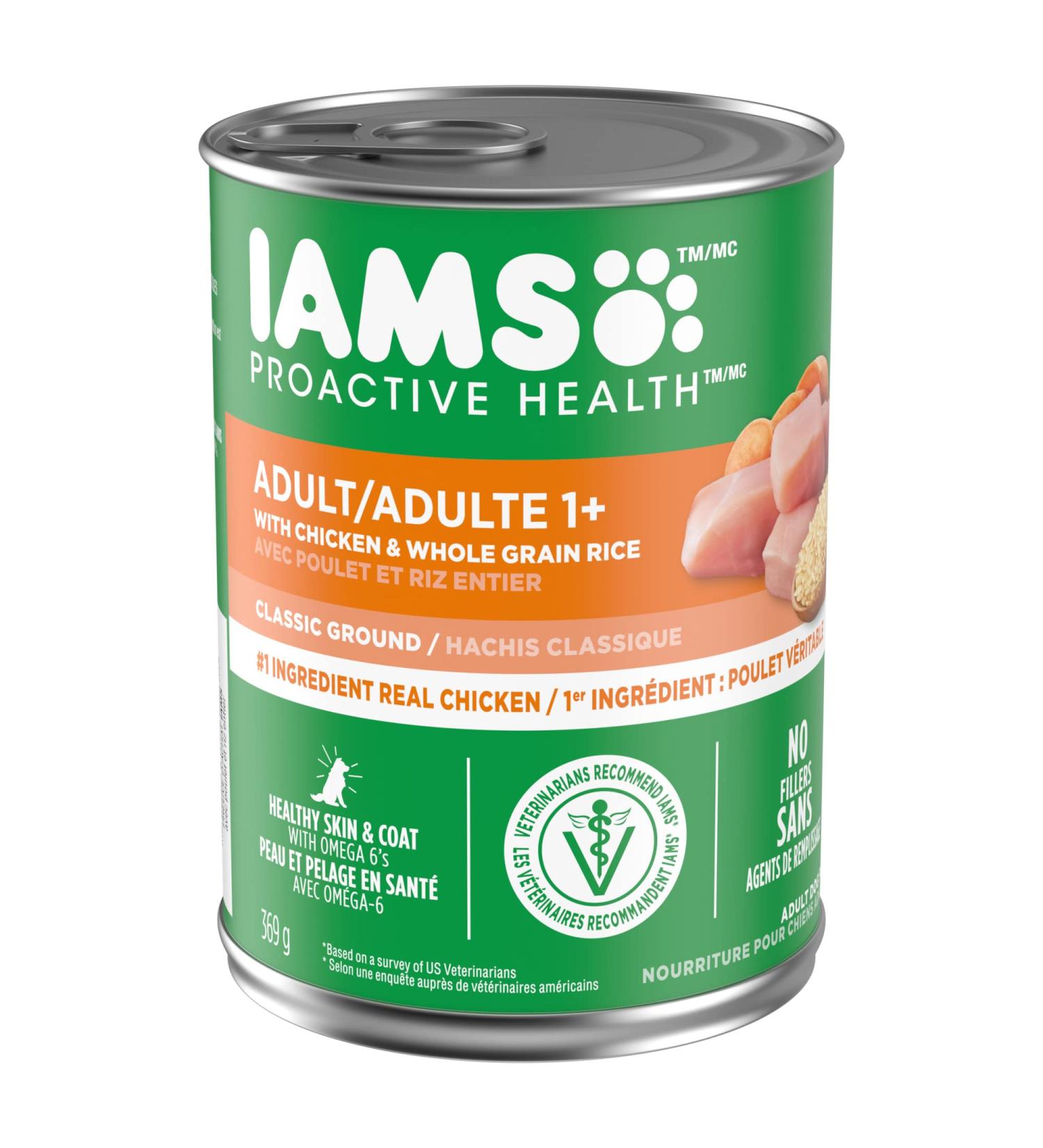 IAMS Proactive Health Wet Dog Food Adult Chicken & Whole Grain Rice Classic Ground 369g Can (12 Pack) Pate Chicken & Rice 369 g (Pack of 12) - Buy Online on GoSupps.com