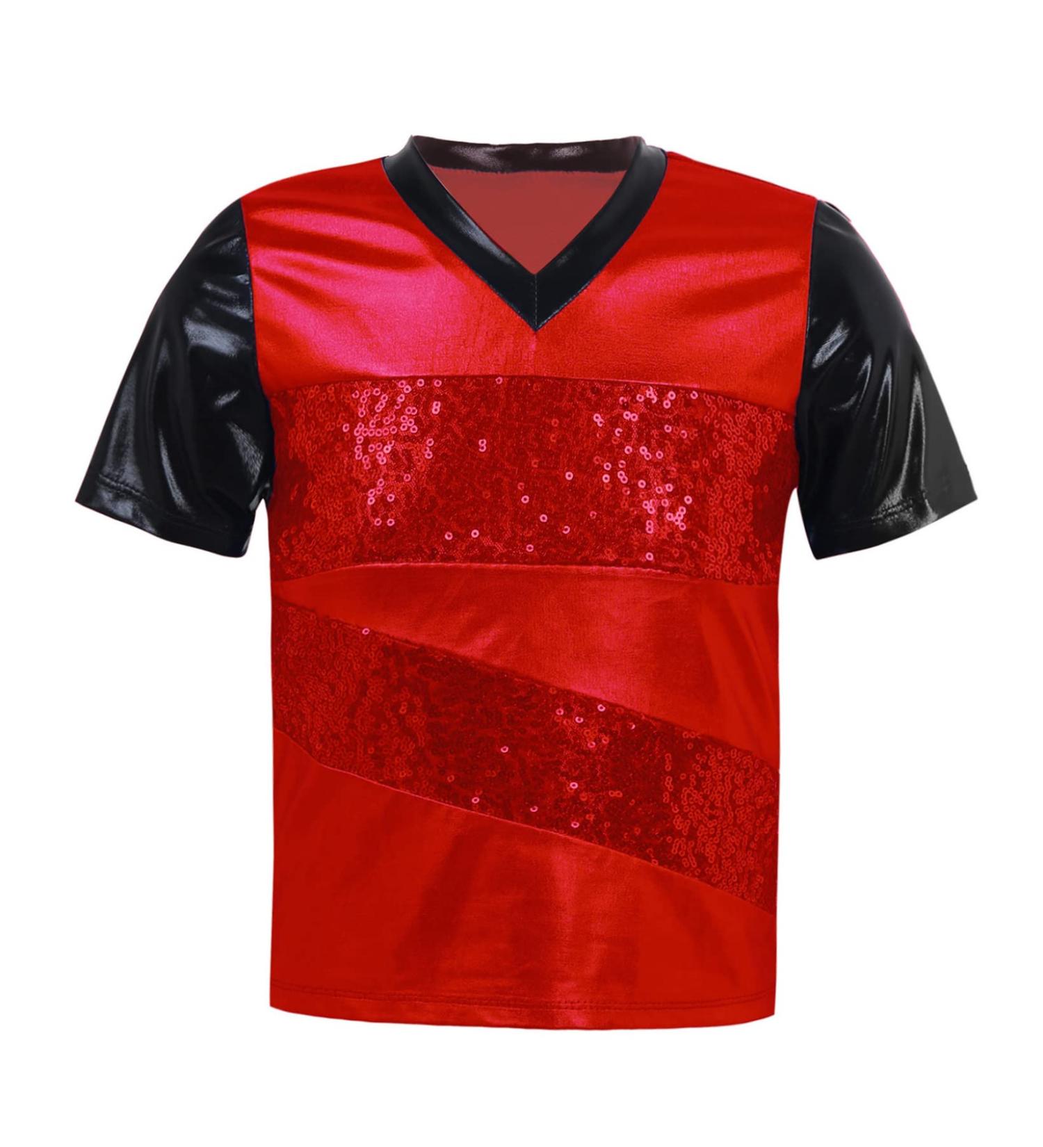 JanJean Boys Short Sleeve Shiny Sequins V-Neck Dance Shirt - Red, Size 16 Years - Buy Online on GoSupps.com