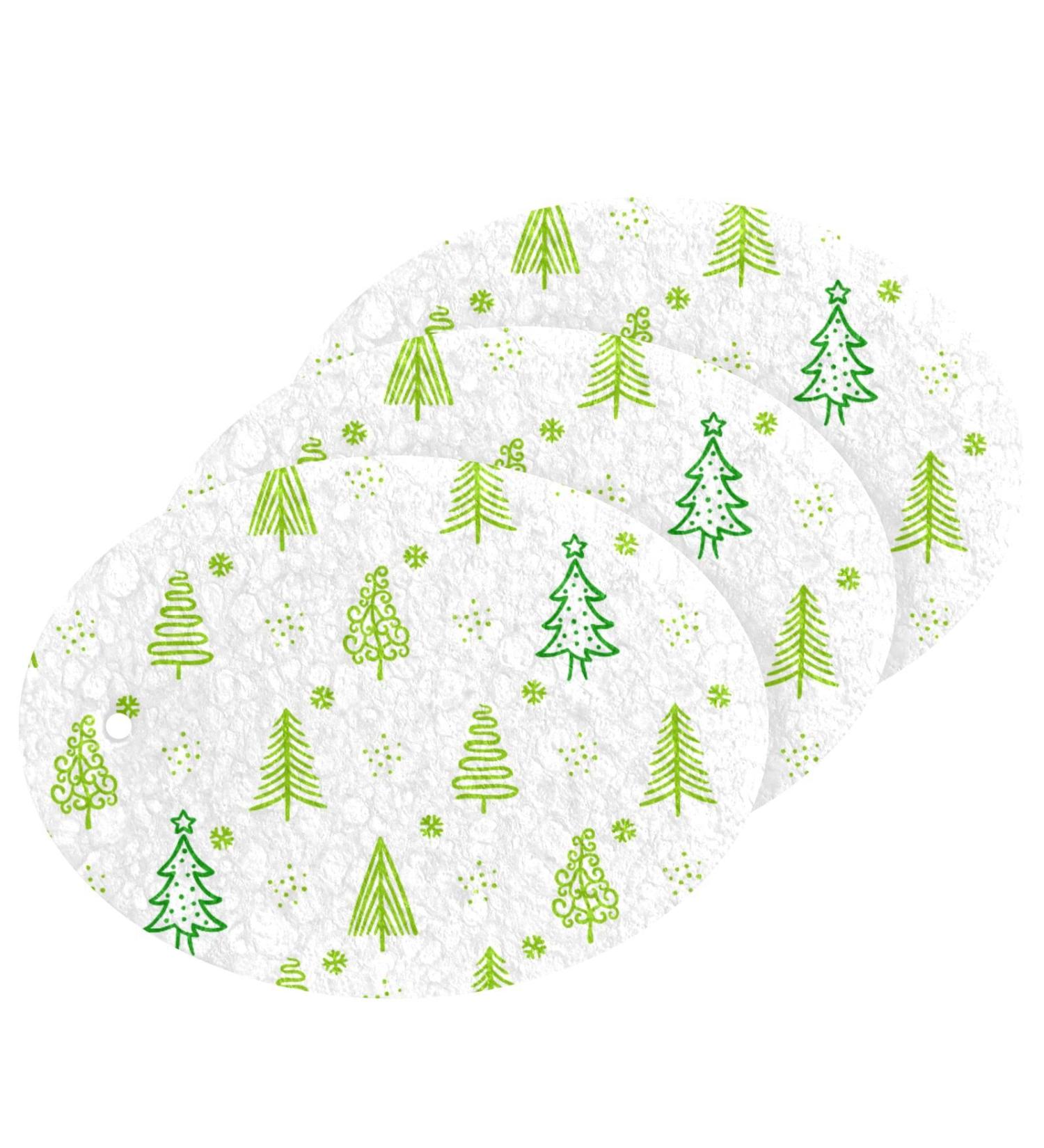 3-Pack Cleaning Kitchen Sponges Oval Christmas Tree Kitchen Cellulose Dishwashing Wood Pulp Cotton - Buy Online on GoSupps.com