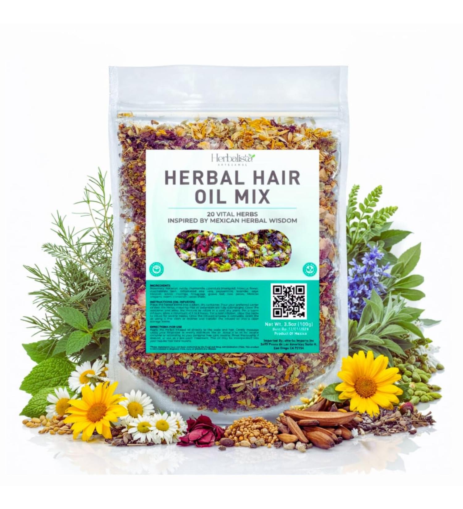 HERBALISTA Premium Herbal Hair Oil Mix 3.5oz (100g) | 20 Mexican-Inspired Ayurvedic Herbs | Longer-Looking Hair Stronger-Feeling Roots Fuller Volume & Natural Shine | DIY Oil Infusion | Hair Care - Buy Online on GoSupps.com