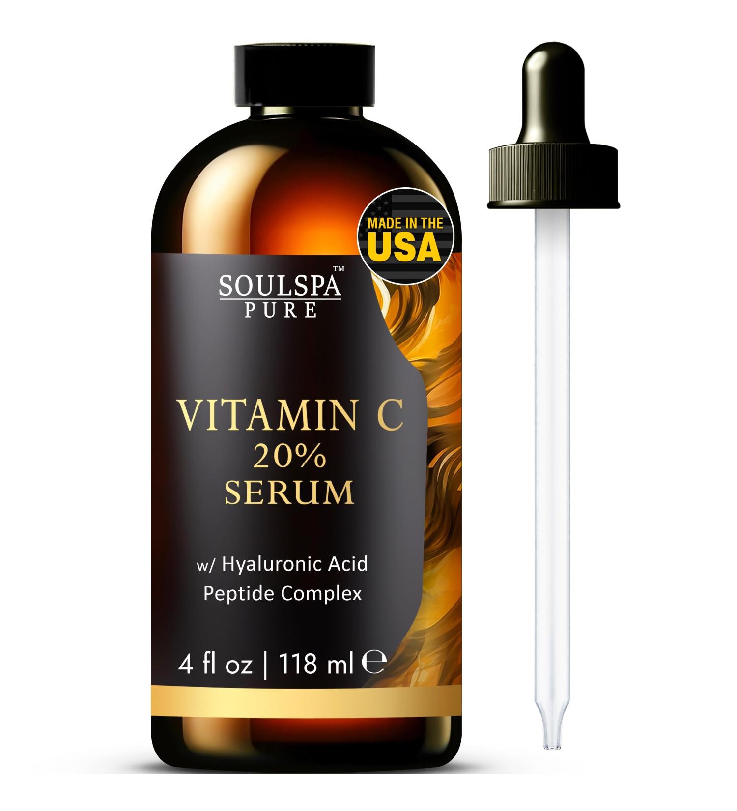 Best Vitamin C Serum for Face - Hydrating Anti-Aging Formula with Hyaluronic Acid & Peptides - 4 fl oz - Buy Online on GoSupps.com