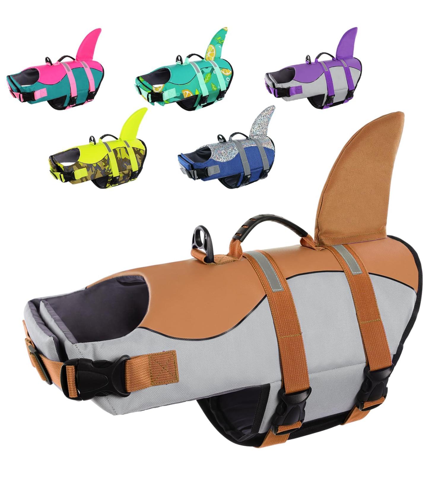 Cit toile Dog Life Jacket - Safe & Light Shark Design Reflective Swimming Vest for Small Medium & Large Dogs - Brown XL - Buy Online on GoSupps.com
