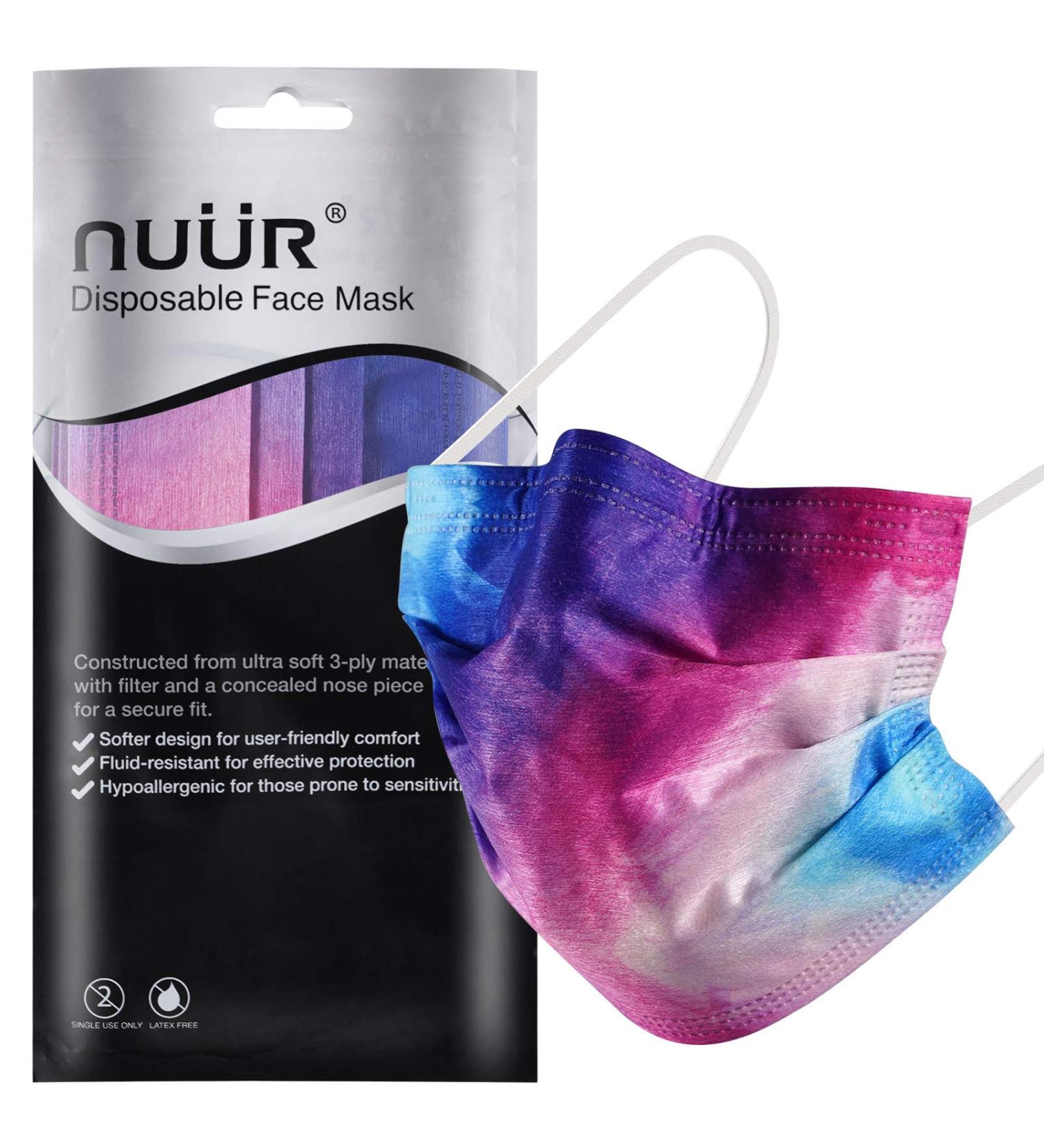NU R 10pcs Tie Dye 3 Ply Disposable Face Mask with Filter Layer and Elastic Earloop - TIE & DYE-003 | Retail Sealed Bags - Buy Online on GoSupps.com