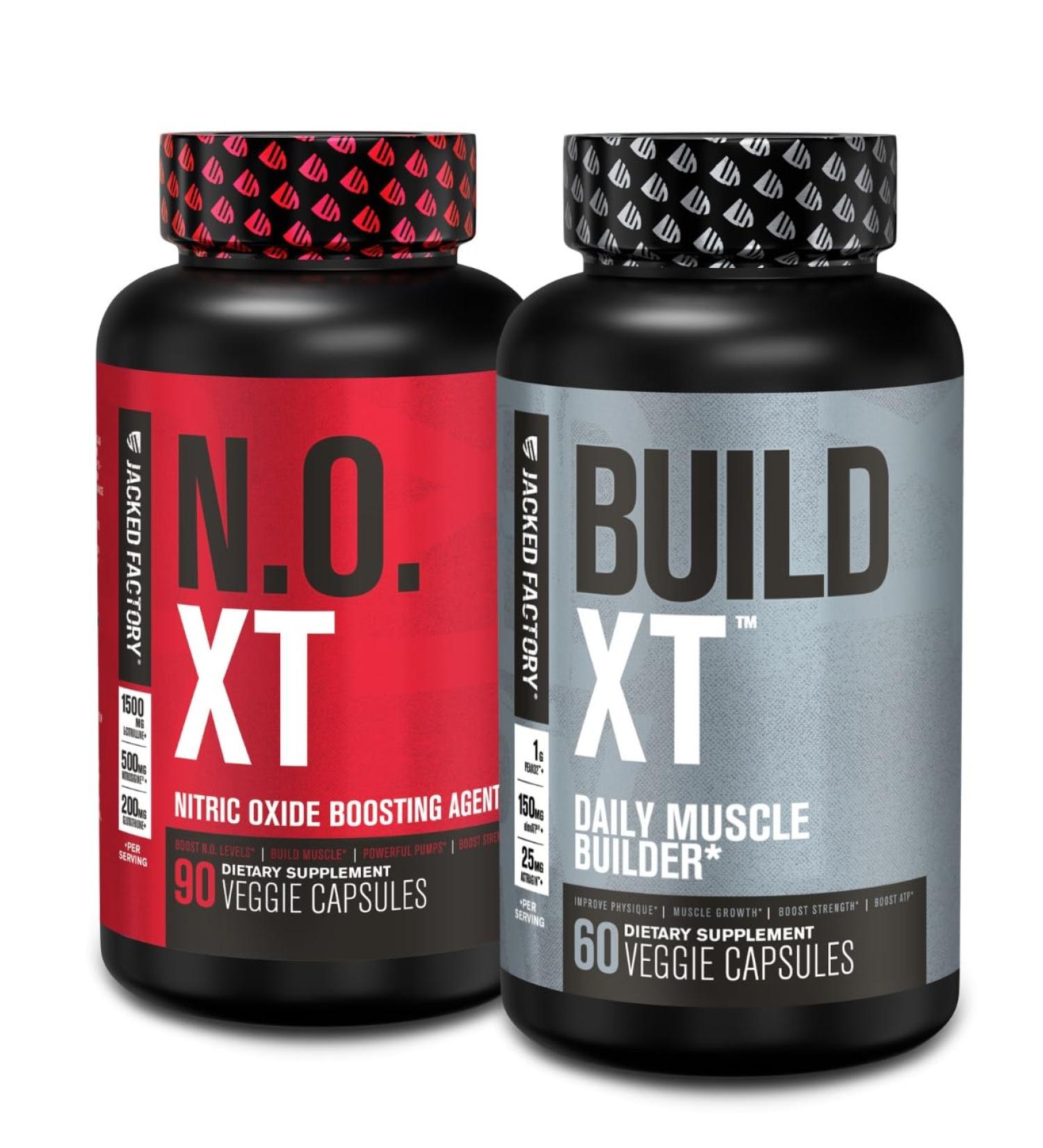 Jacked Factory Muscle Builder Supplement Stack - Build-XT Muscle Builder & N.O. XT Nitric Oxide Boosting Agent for Dual Support (30 Day Supply) - Buy Online on GoSupps.com